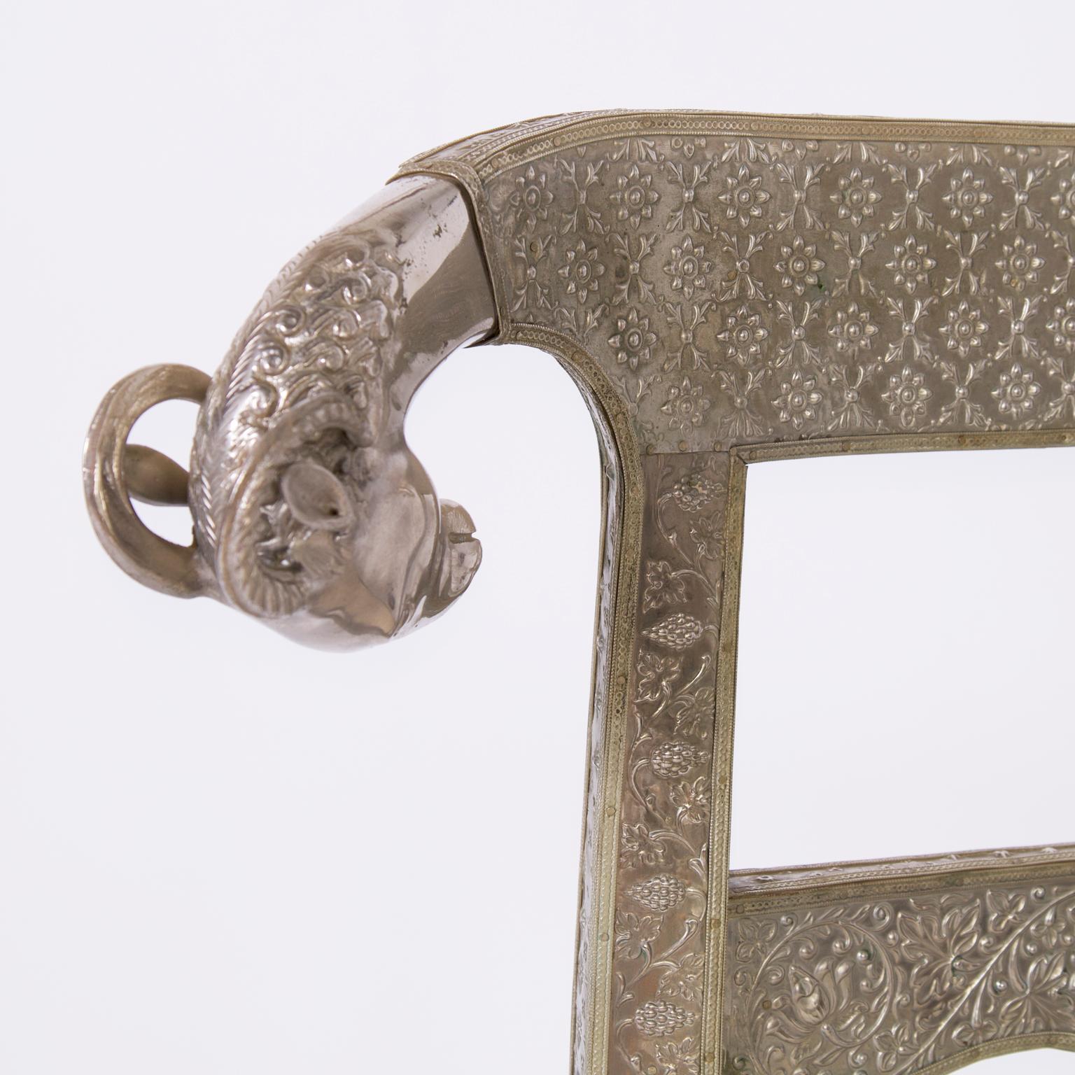 Metal Set of Six Vintage Anglo Indian Repousse Ram's Head Chairs For Sale