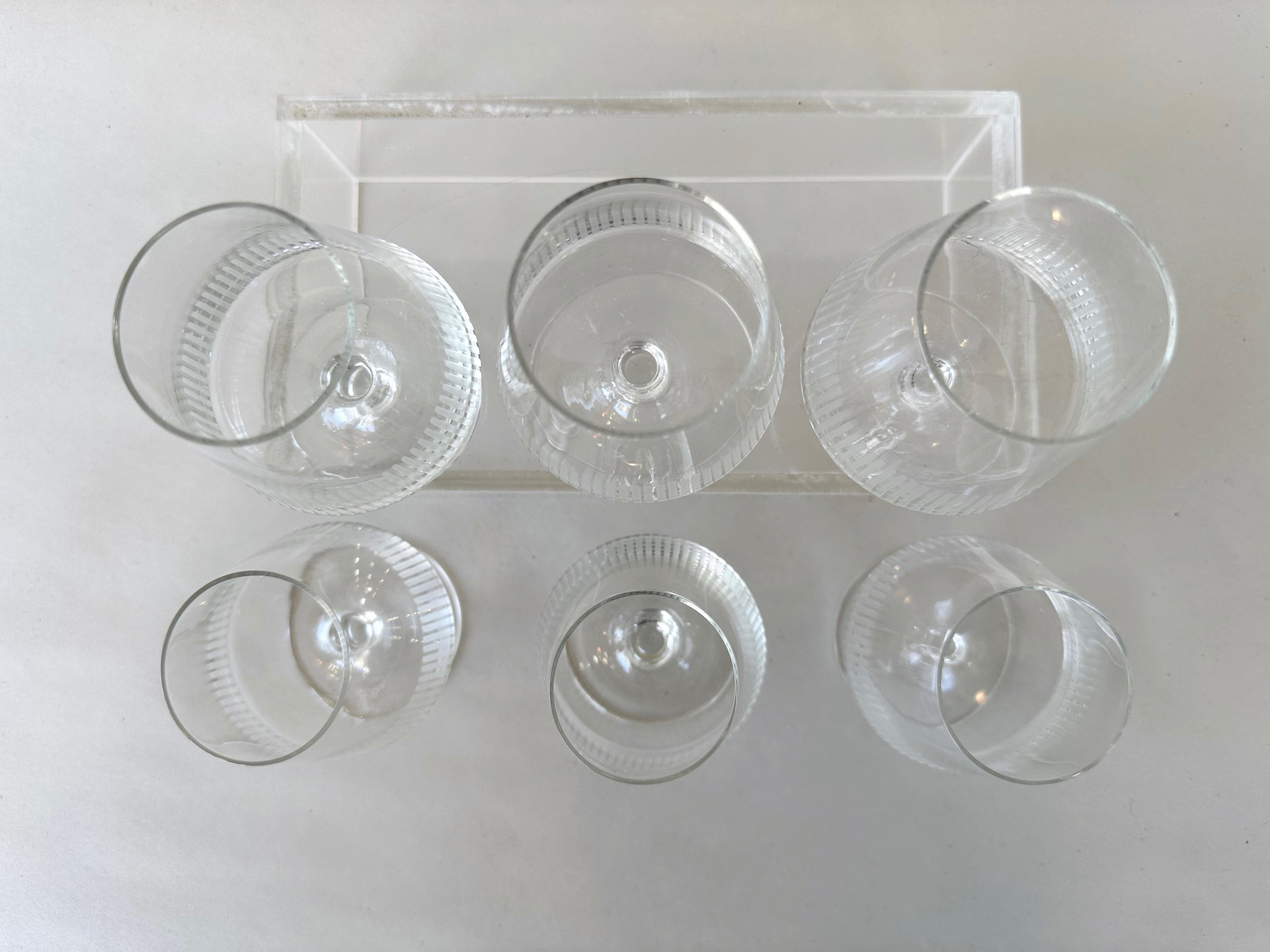 Set of Six Vintage Atlantis Etched Crystal Balloon Glasses, 1950s For Sale 2