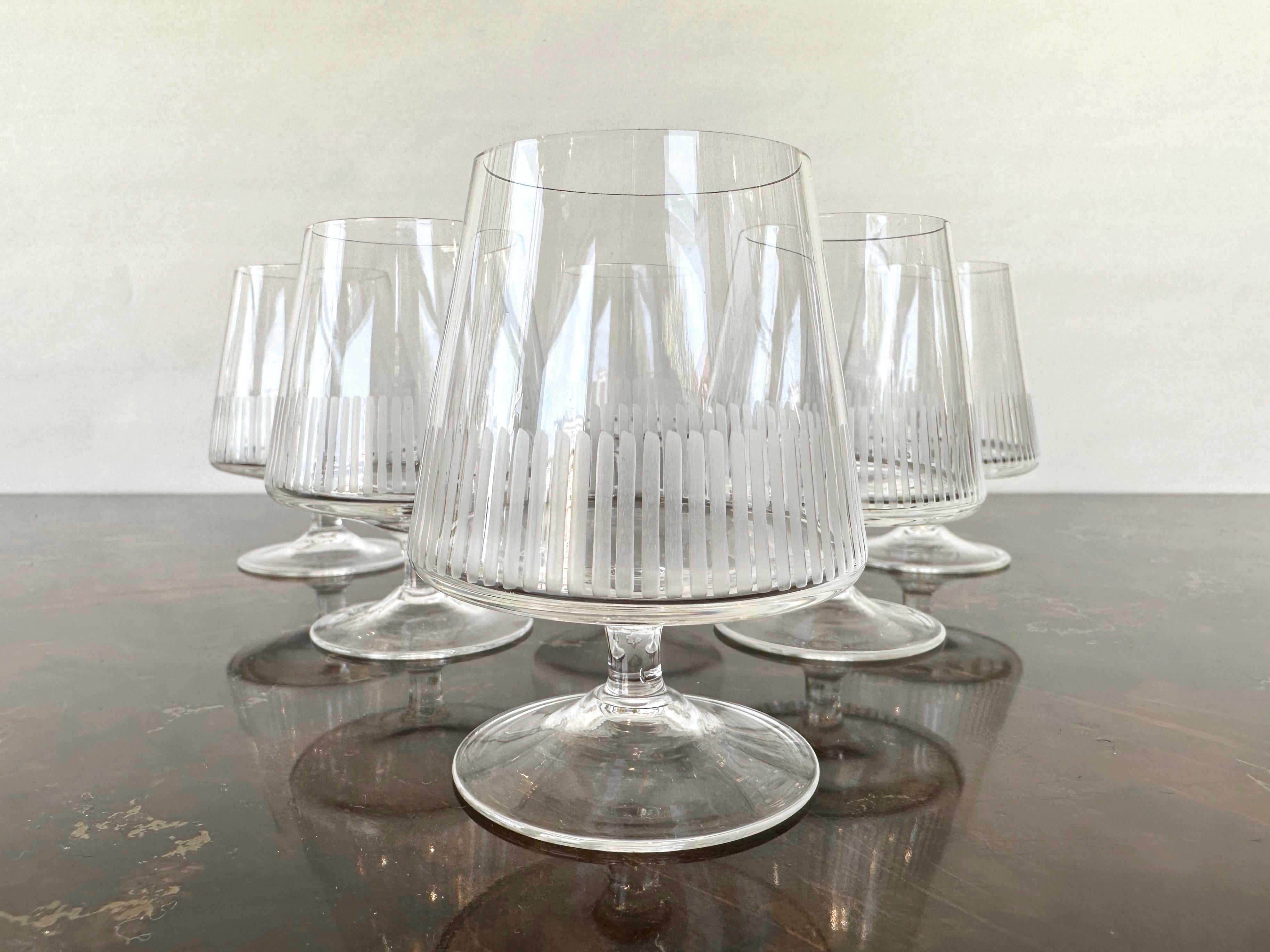 Set of Six Vintage Atlantis Etched Crystal Balloon Glasses, 1950s For Sale 3