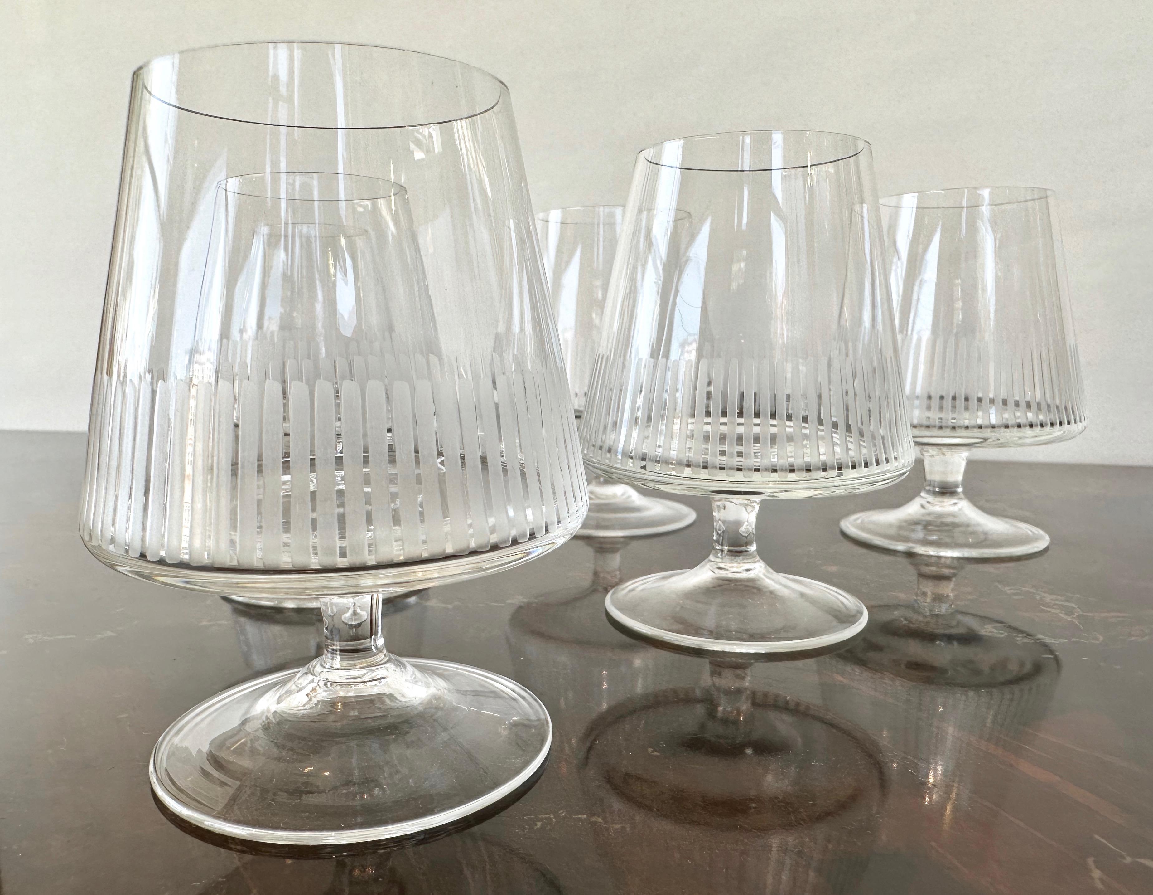 Set of Six Vintage Atlantis Etched Crystal Balloon Glasses, 1950s For Sale 4