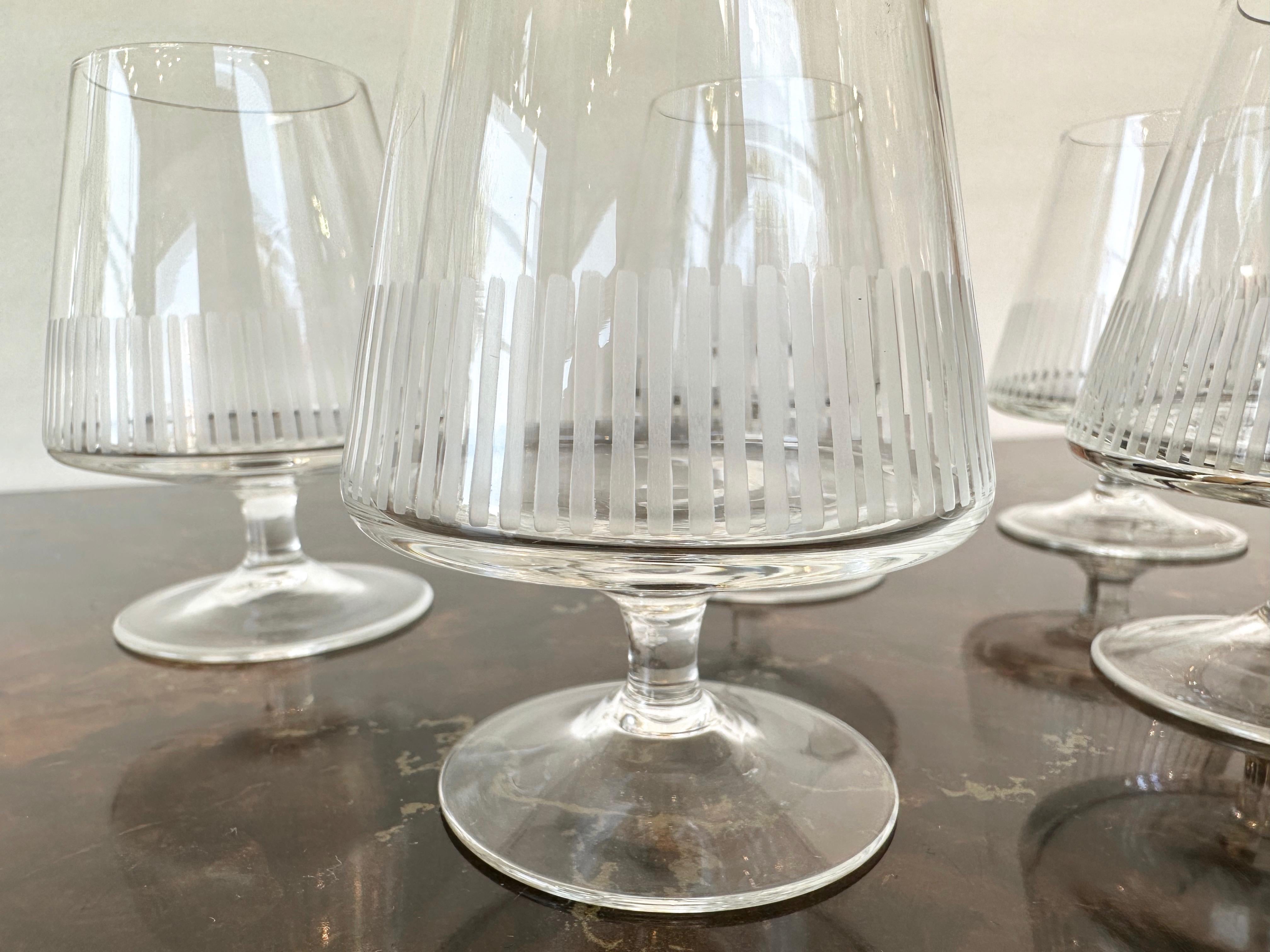 Set of Six Vintage Atlantis Etched Crystal Balloon Glasses, 1950s For Sale 6