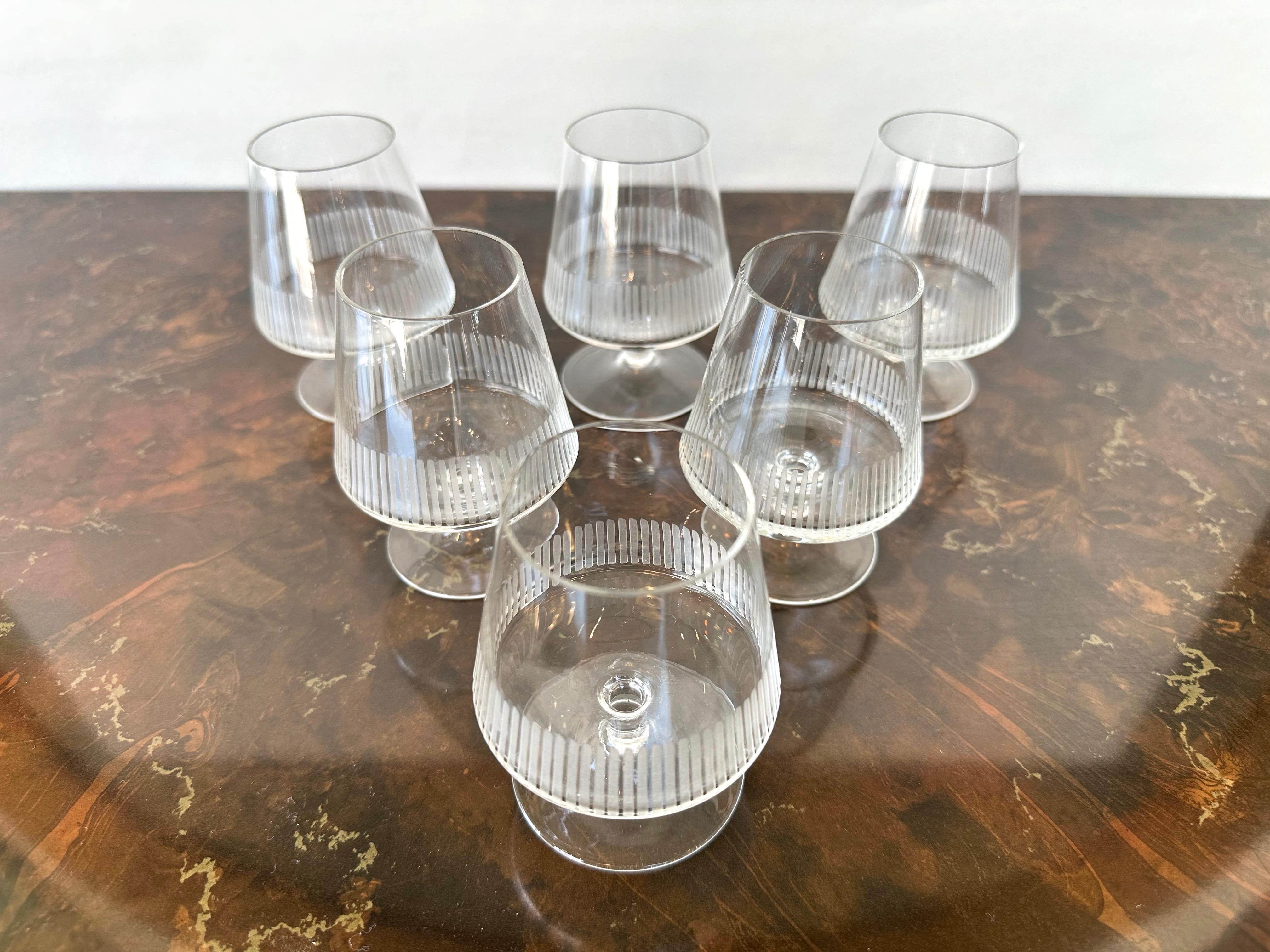 Set of Six Vintage Atlantis Etched Crystal Balloon Glasses, 1950s For Sale 7