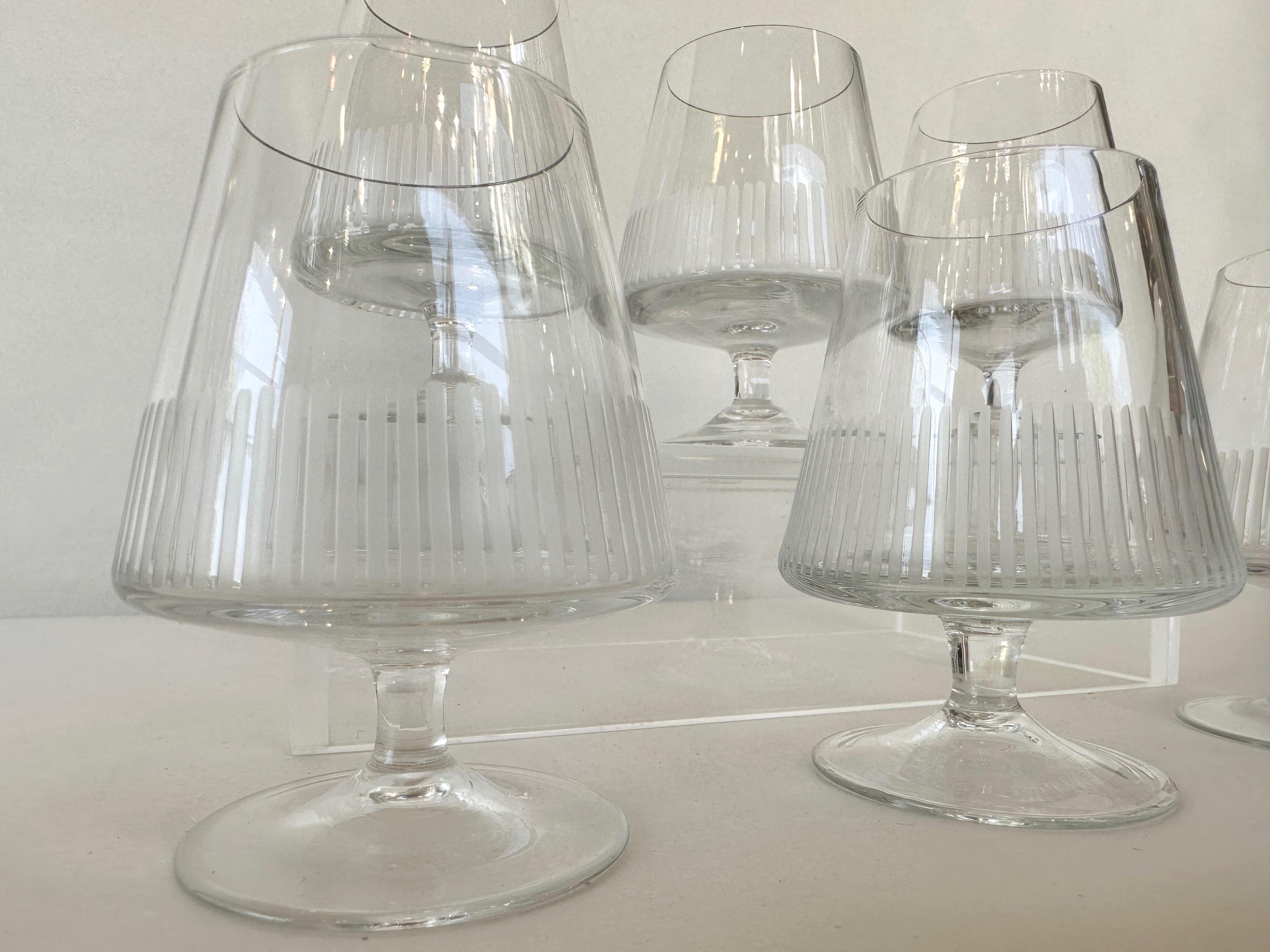 Mid-Century moderno Set di sei bicchieri vintage Atlantis in cristallo inciso, anni '50 in vendita