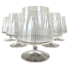 Set of Six Vintage Atlantis Etched Crystal Balloon Glasses, 1950s