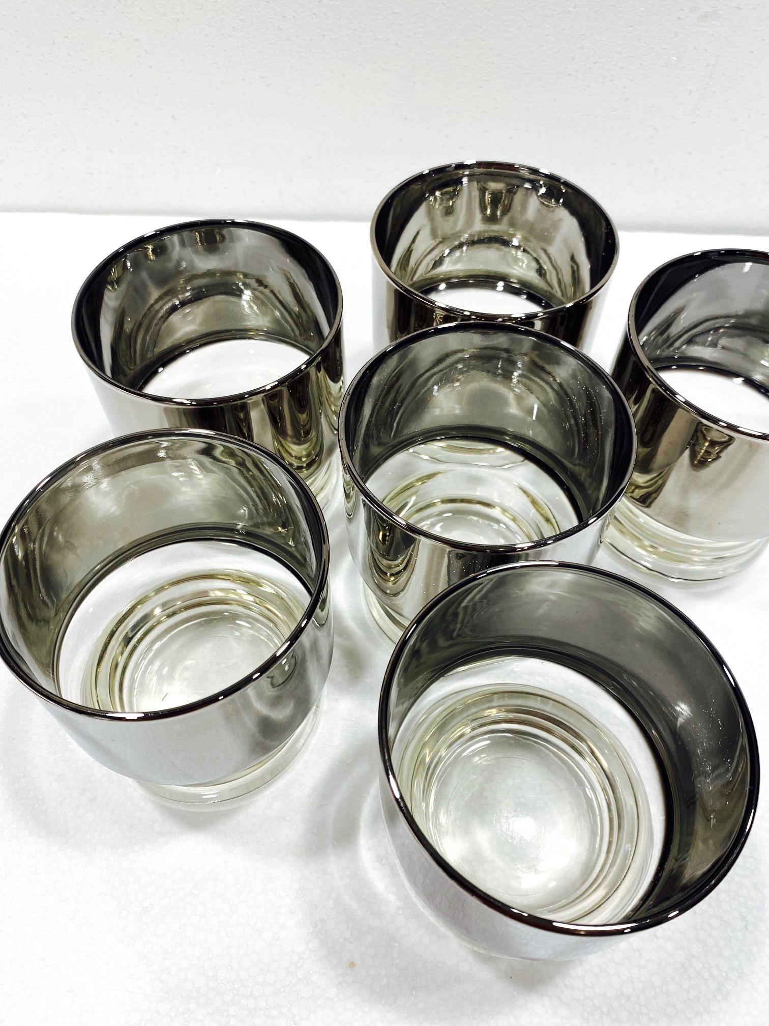 Set of Six Mid-Century Modern Silvered and Crystal Barware Glasses, c. 1960s 2