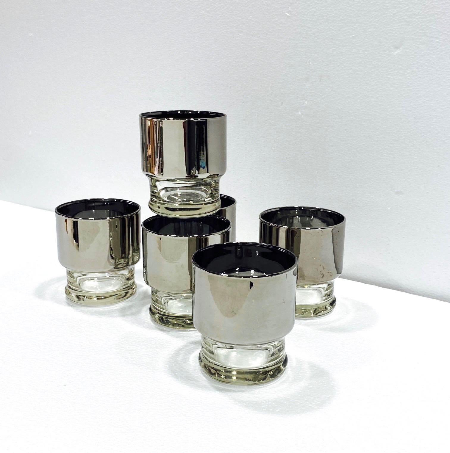 Set of Six Mid-Century Modern Silvered and Crystal Barware Glasses, c. 1960s 3