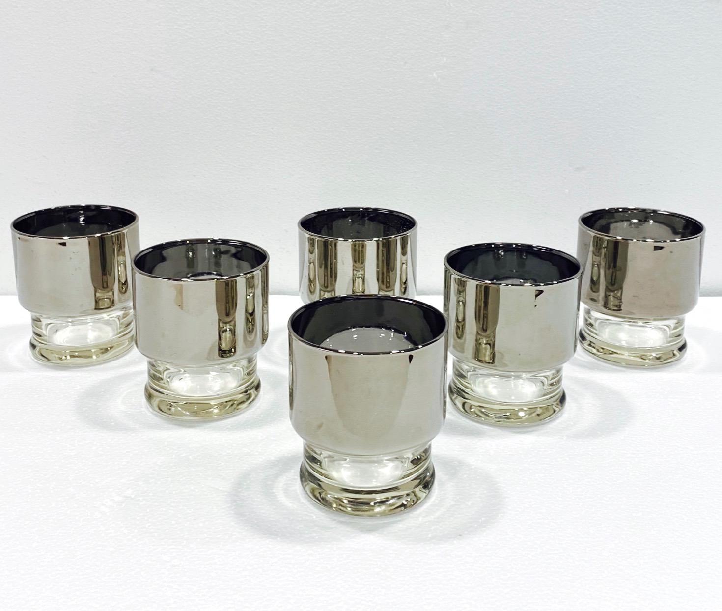 American Set of Six Mid-Century Modern Silvered and Crystal Barware Glasses, c. 1960s