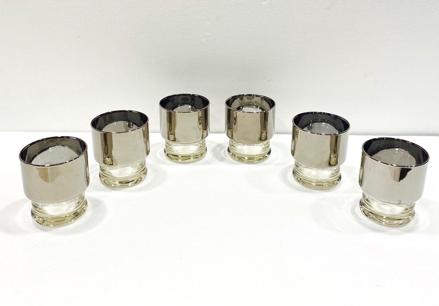 Set of Six Mid-Century Modern Silvered and Crystal Barware Glasses, c. 1960s In Good Condition In Fort Lauderdale, FL