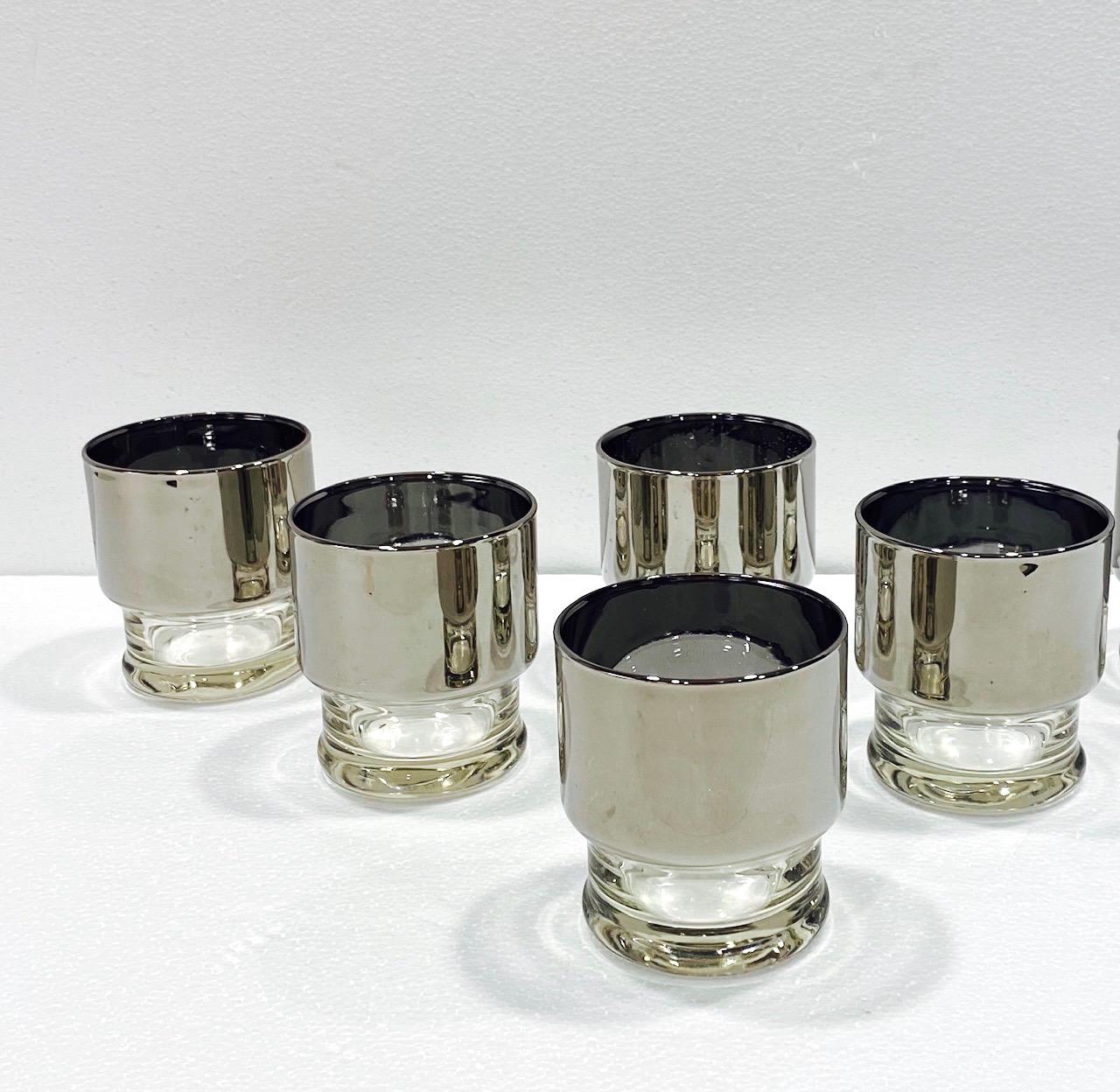 Mid-20th Century Set of Six Mid-Century Modern Silvered and Crystal Barware Glasses, c. 1960s