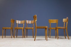 Set of Six Vintage Bistro Set in Birch Plywood Dining Chairs in Style of Thonet