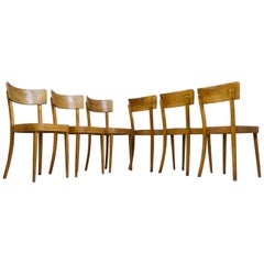 Set of Six Retro Bistro Set in Birch Plywood Dining Chairs in Style of Thonet