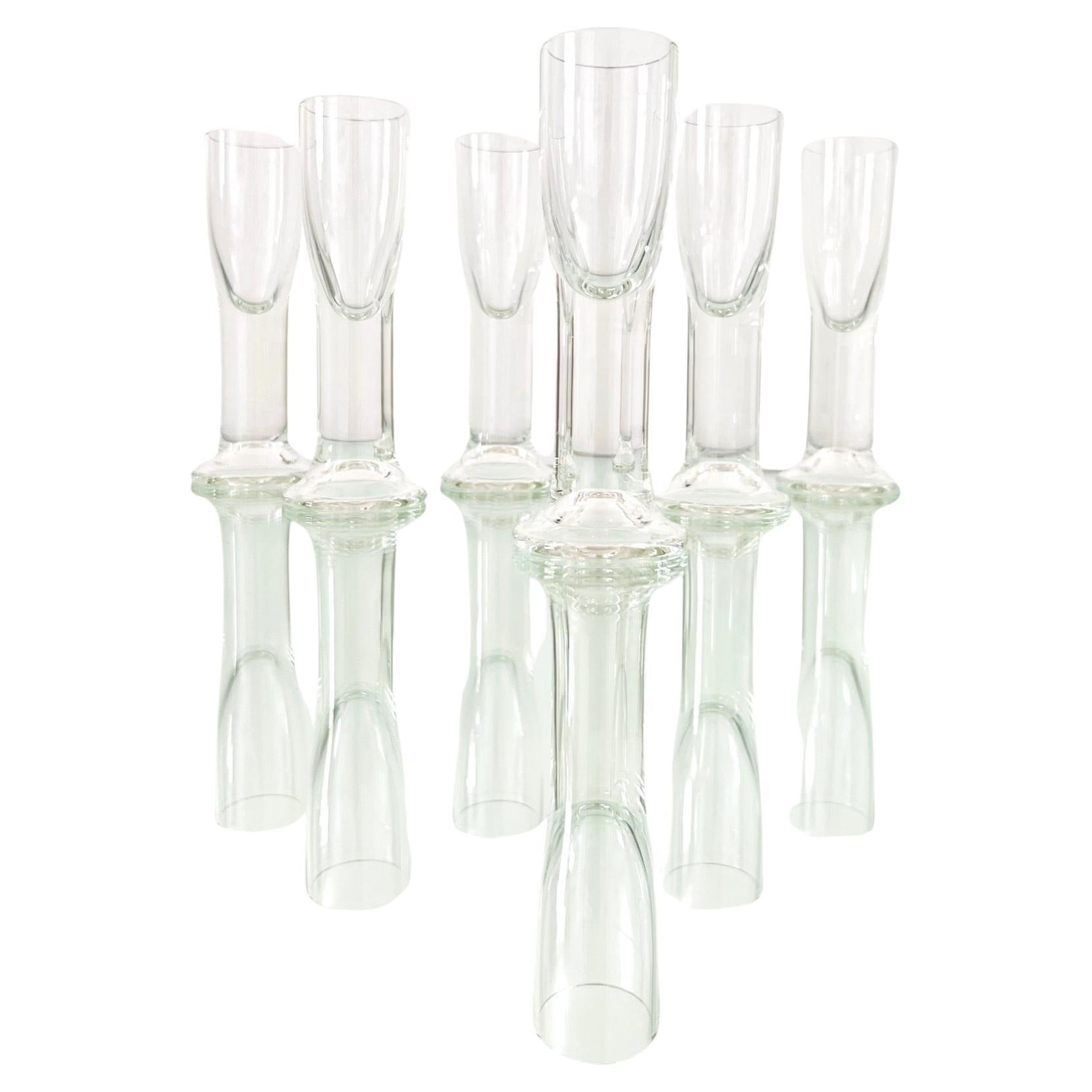 Set of Twelve Midcentury Spanish Hand Blown Amber Wine Glasses at