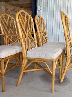 Satz von sechs Vintage Boho Rattan Esszimmerstühle mit Chippendale Stil Rückenlehnen