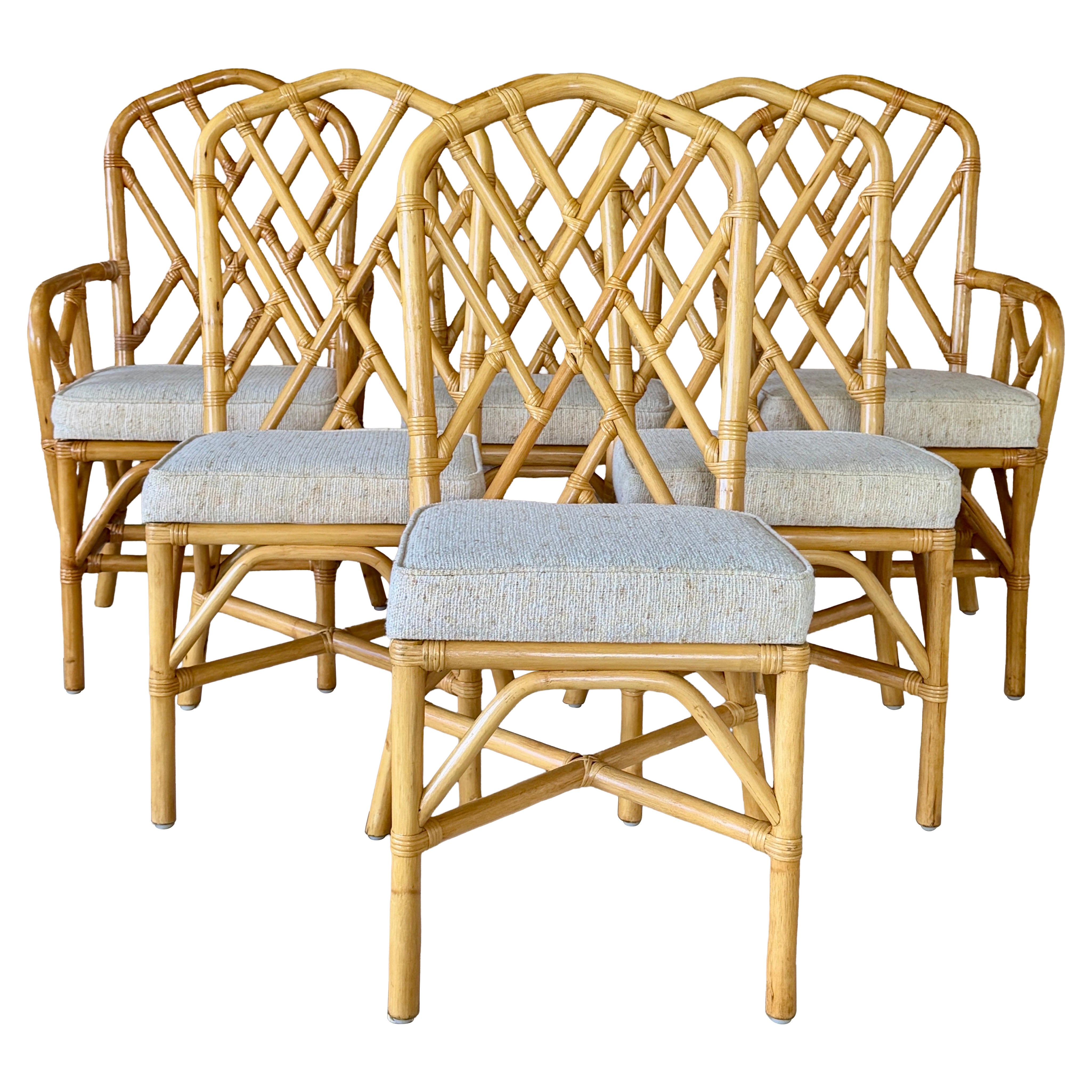 Satz von sechs Vintage Boho Rattan Esszimmerstühle mit Chippendale Stil Rückenlehnen