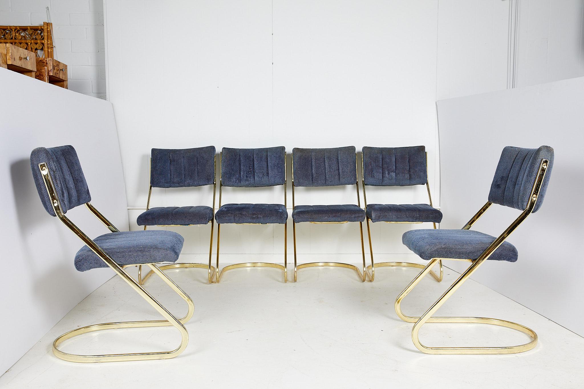 Set of Six Vintage Brass Cantilever Dining Chairs by Douglas Furniture 3