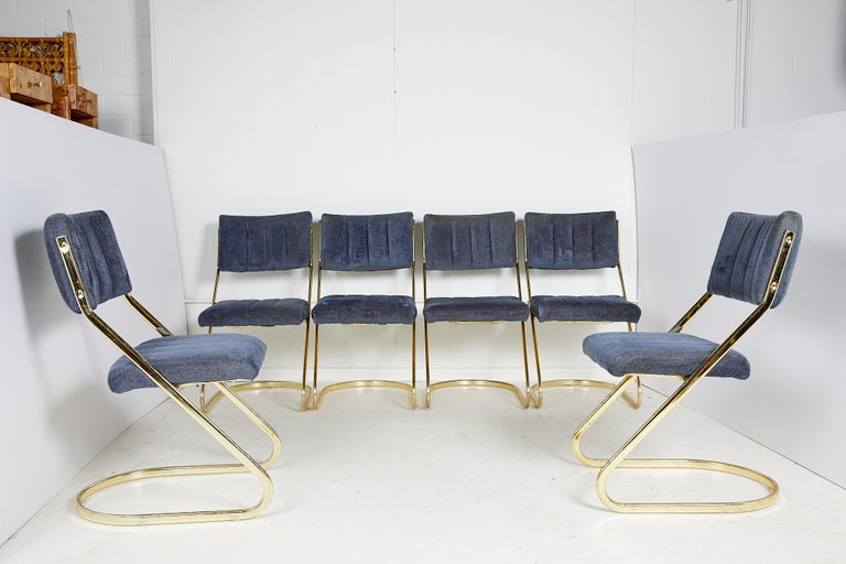 Set of Six Vintage Brass Cantilever Dining Chairs by Douglas Furniture 6