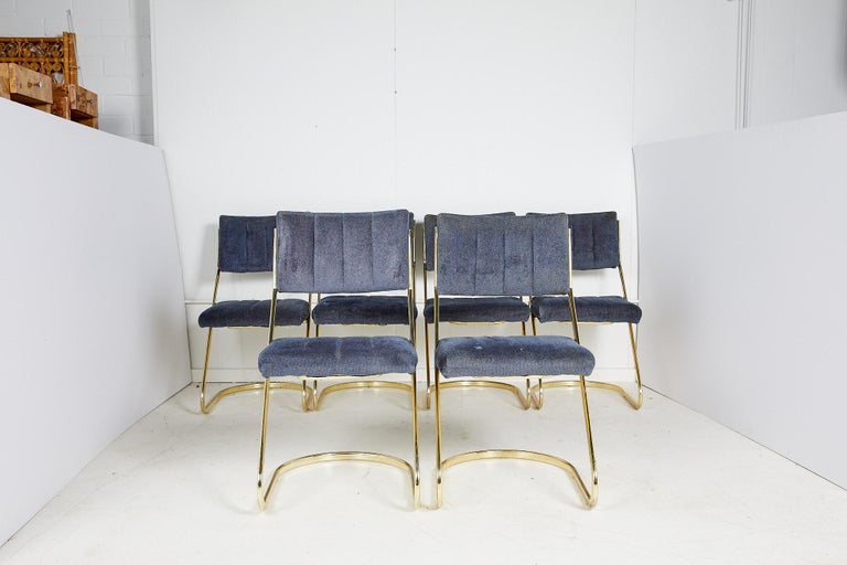 Mid-Century Modern Set of Six Vintage Brass Cantilever Dining Chairs by Douglas Furniture