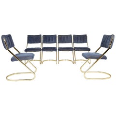 Ensemble de six chaises à manger cantilever en laiton vintage par Douglas Furniture