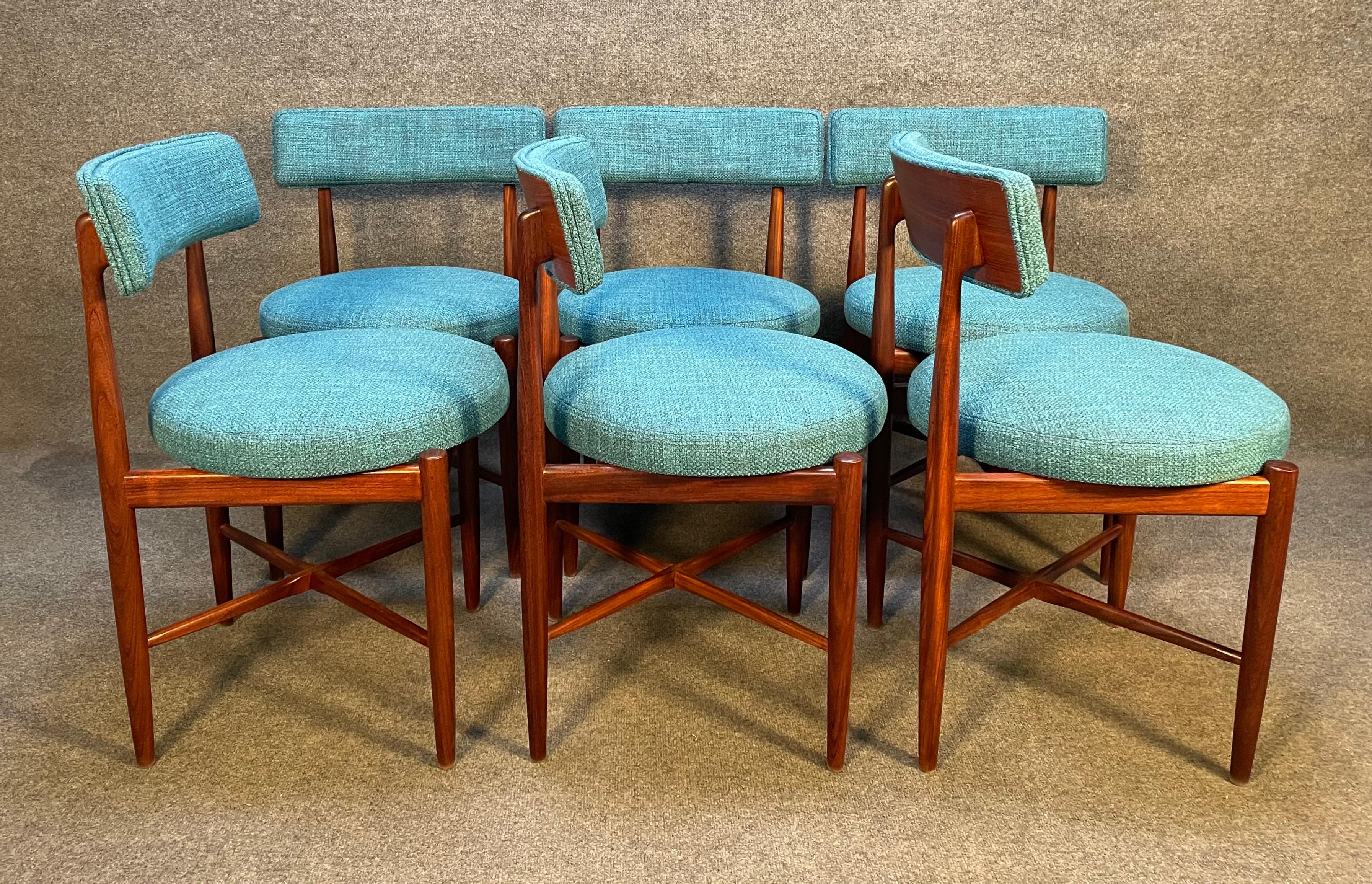 Set of Six Vintage British Mid-Century Modern Teak Dining Chairs by G Plan In Good Condition In San Marcos, CA