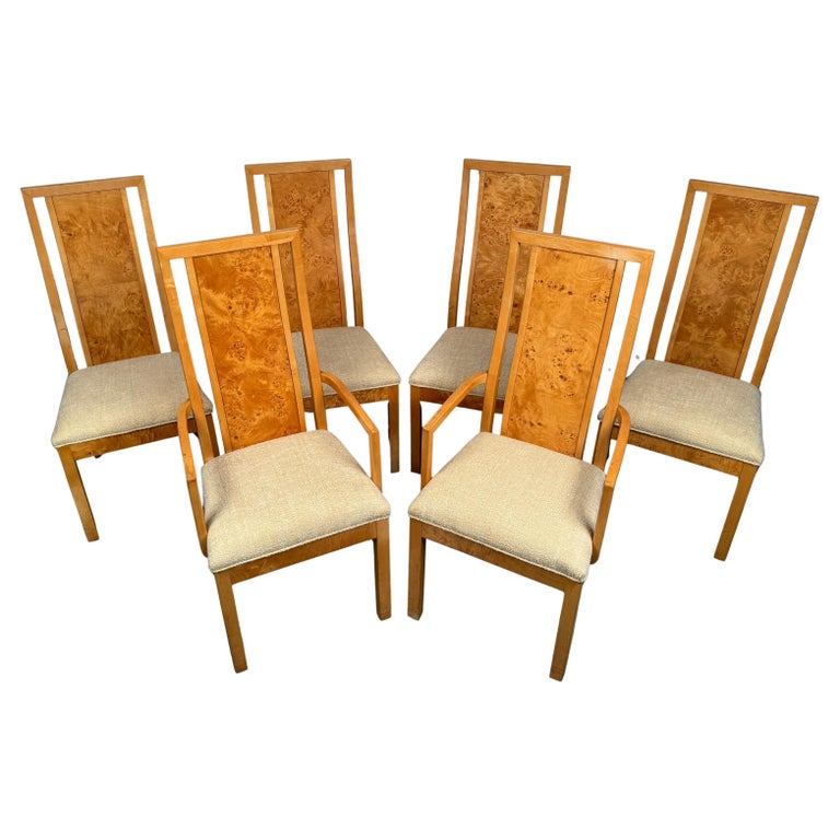 Set of Six Vintage Burl Wood Dining Chairs For Sale at 1stDibs