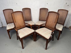 Set of Six Vintage Cane Upholstered Dining Chairs
