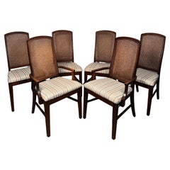 Set di sei sedie da pranzo imbottite di canna vintage