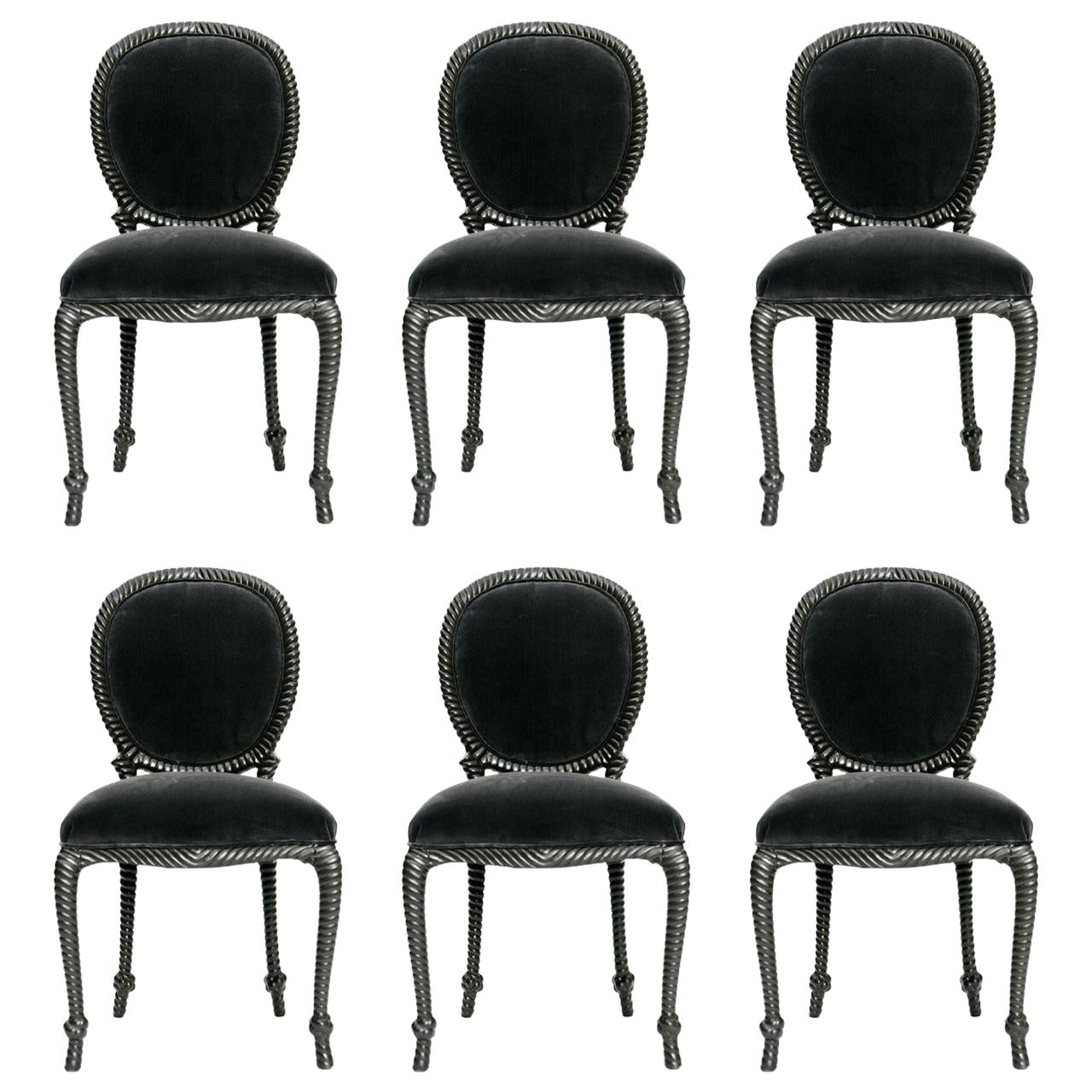 Set of Six Vintage Carved Rope Dining Chairs at 1stDibs