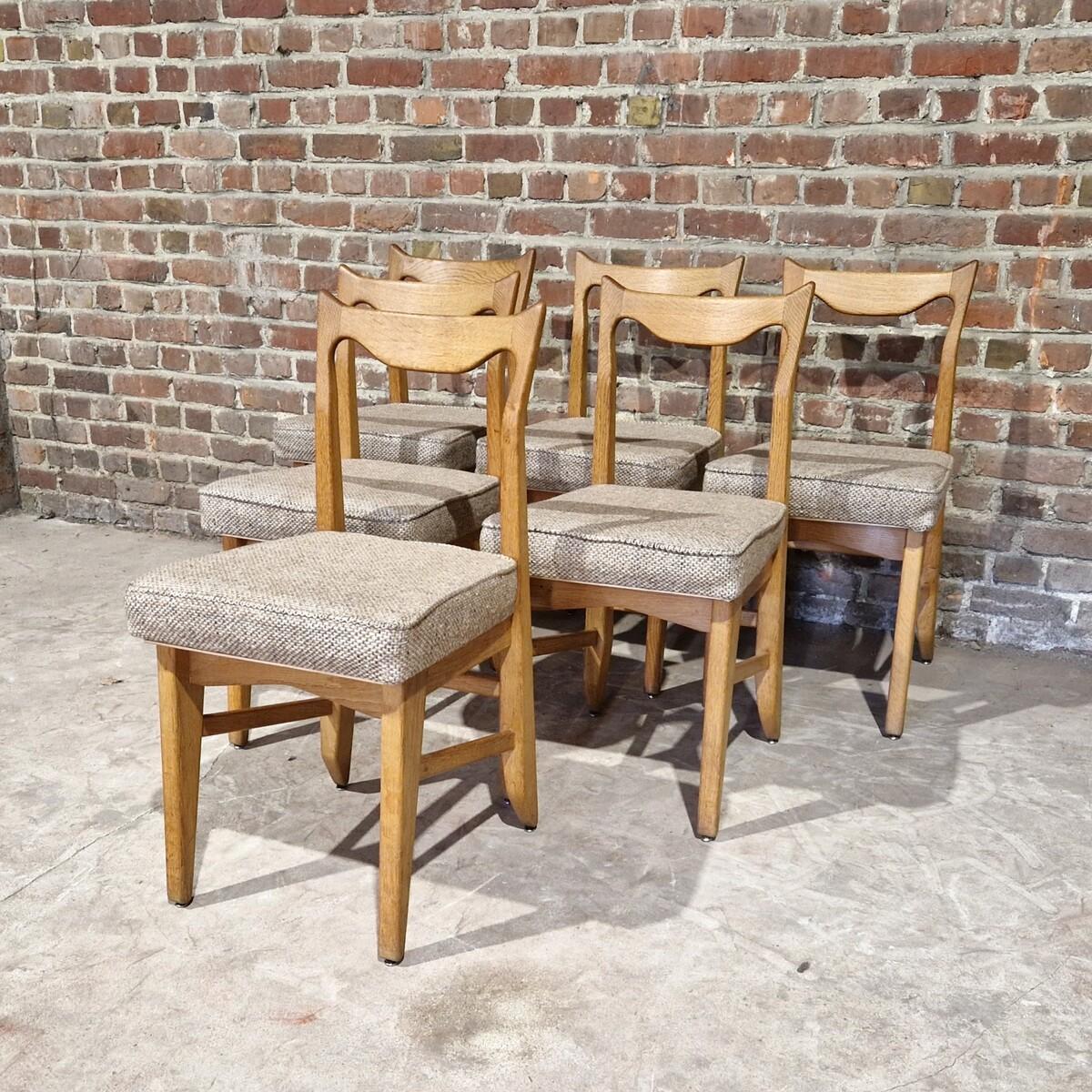 French Set of six Vintage Chairs by Guillerme et Chambron