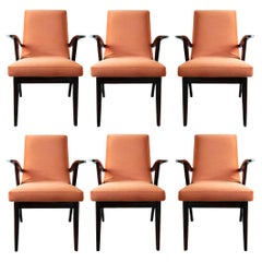 Set of Six Vintage Chairs in Orange Velvet by Mieczyslaw Puchala, Europe, 1960s