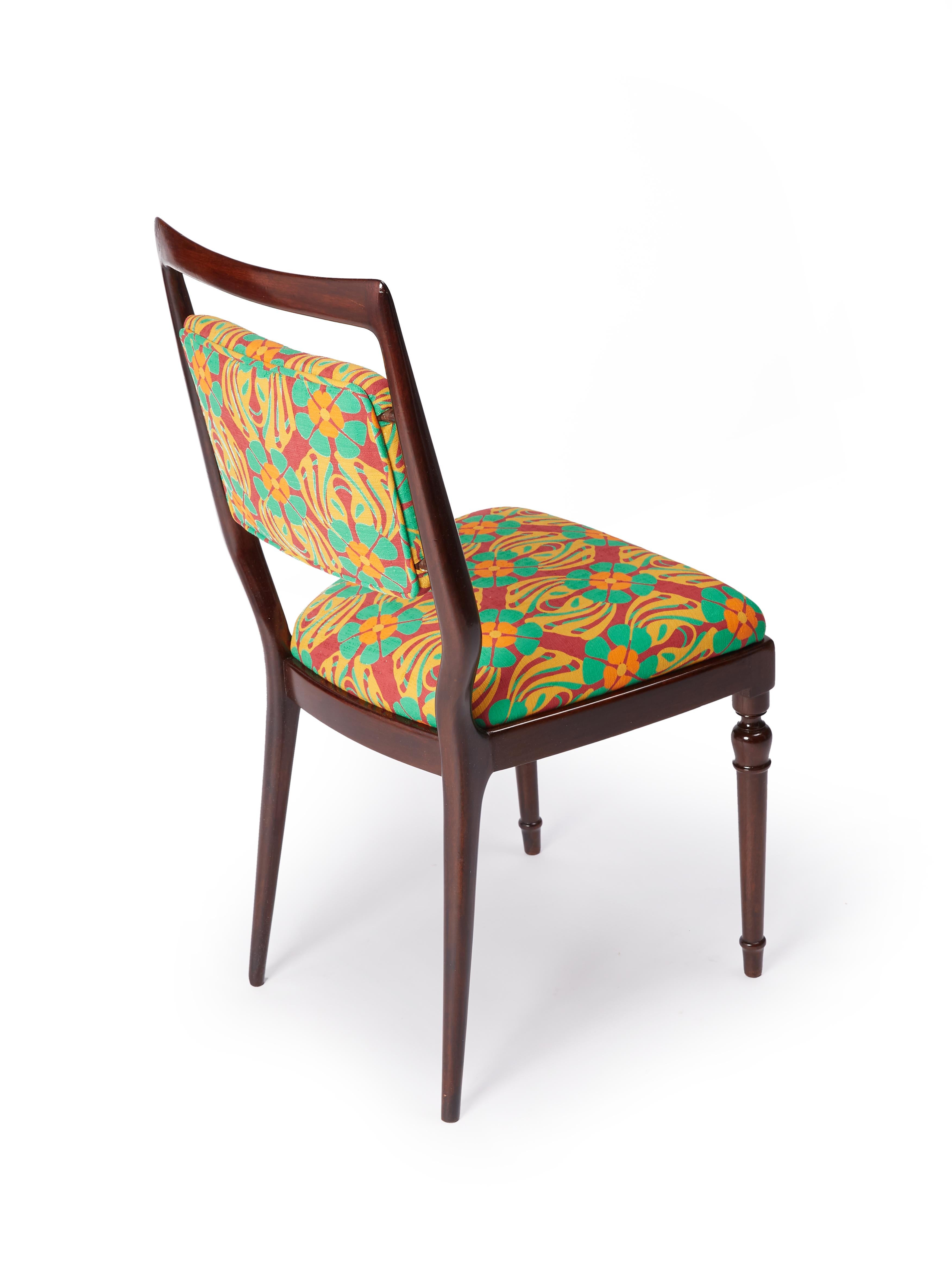 French Set of Six Vintage Cherrywood Chairs by La Doublej, Cubi Print, France, 1940