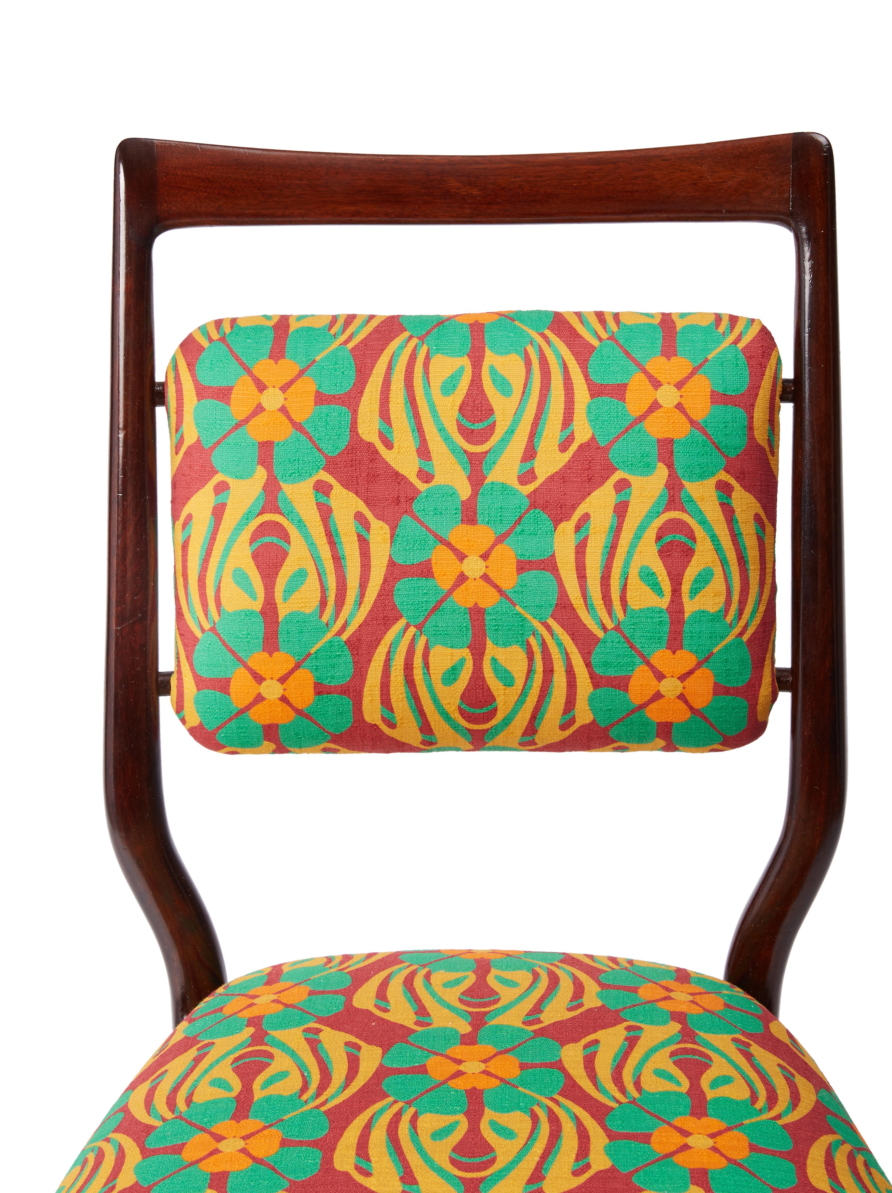 Set of Six Vintage Cherrywood Chairs by La Doublej, Cubi Print, France, 1940 In Excellent Condition In Milano, Lombardia