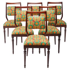 Set of Six Vintage Cherrywood Chairs by La Doublej, Cubi Print, France, 1940