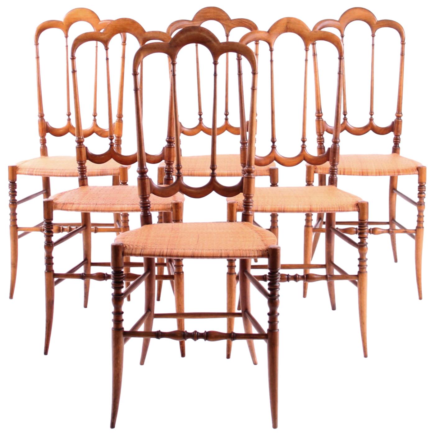 Set of Six Vintage Chiavari "Tre Archi" Chairs, Italy