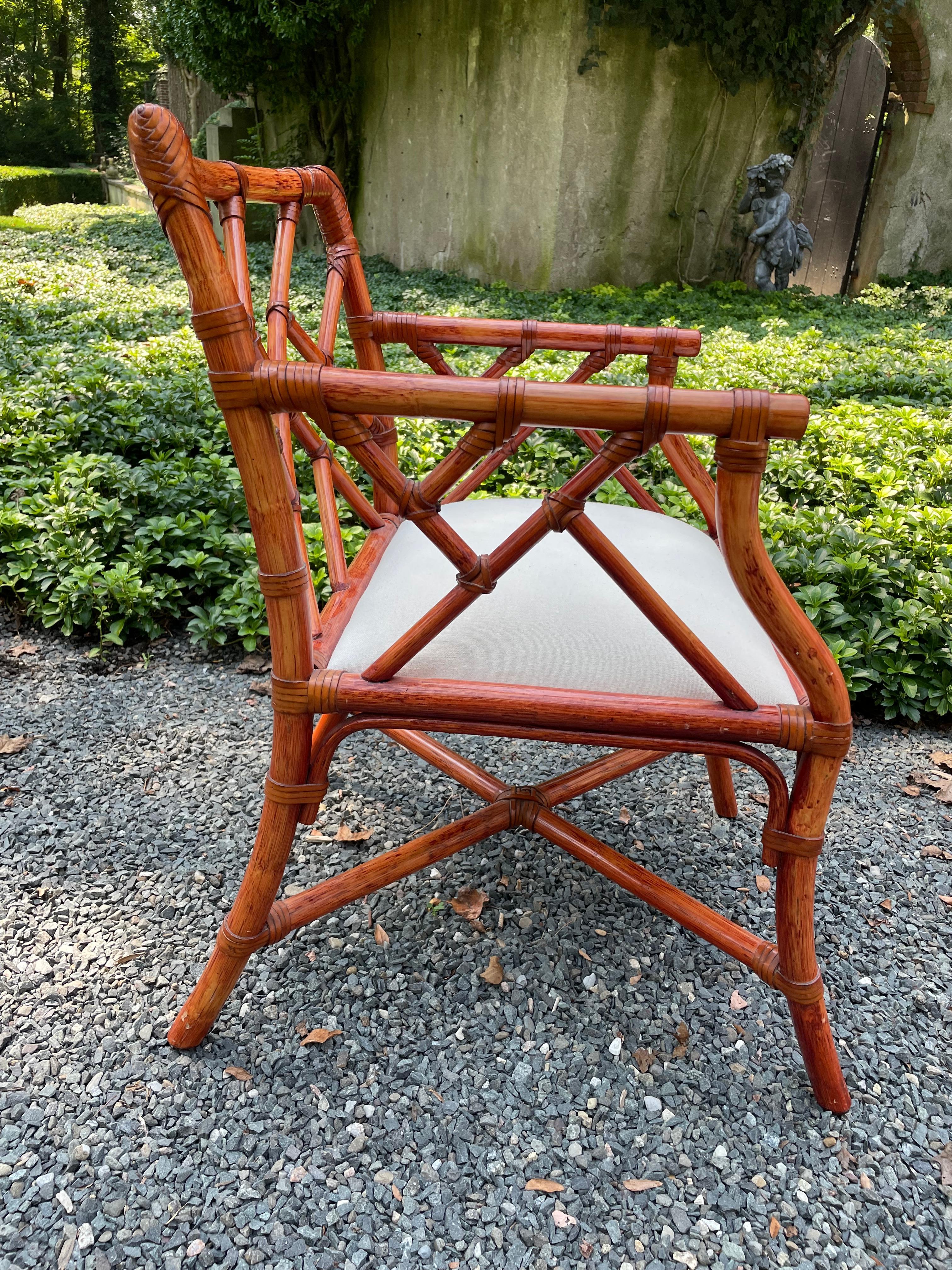 Set of Six Vintage Chinese Chippendale French Rattan Chairs In Good Condition In Hopewell, NJ