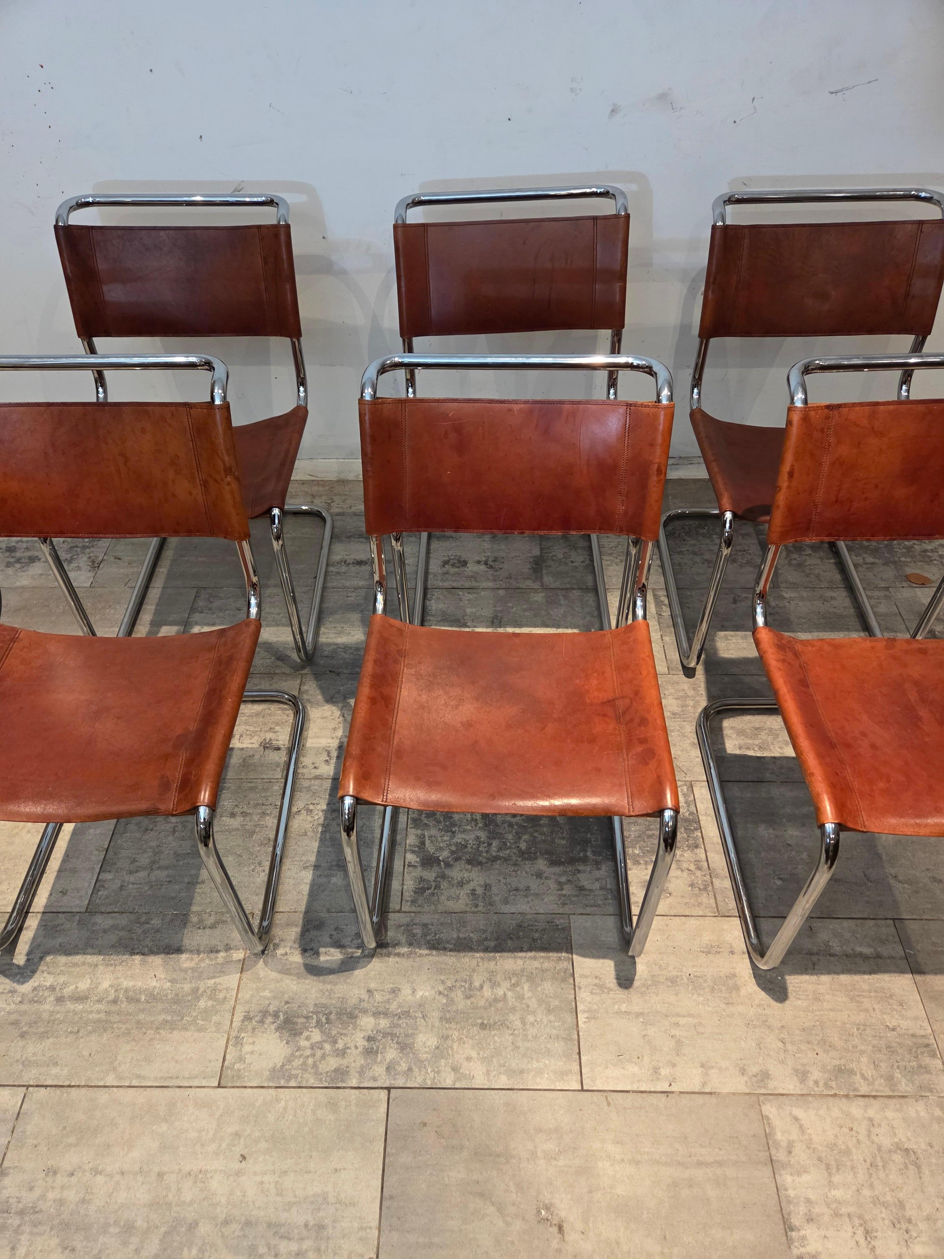 Bauhaus Set di sei sedie Cognac S33 d'epoca, da 