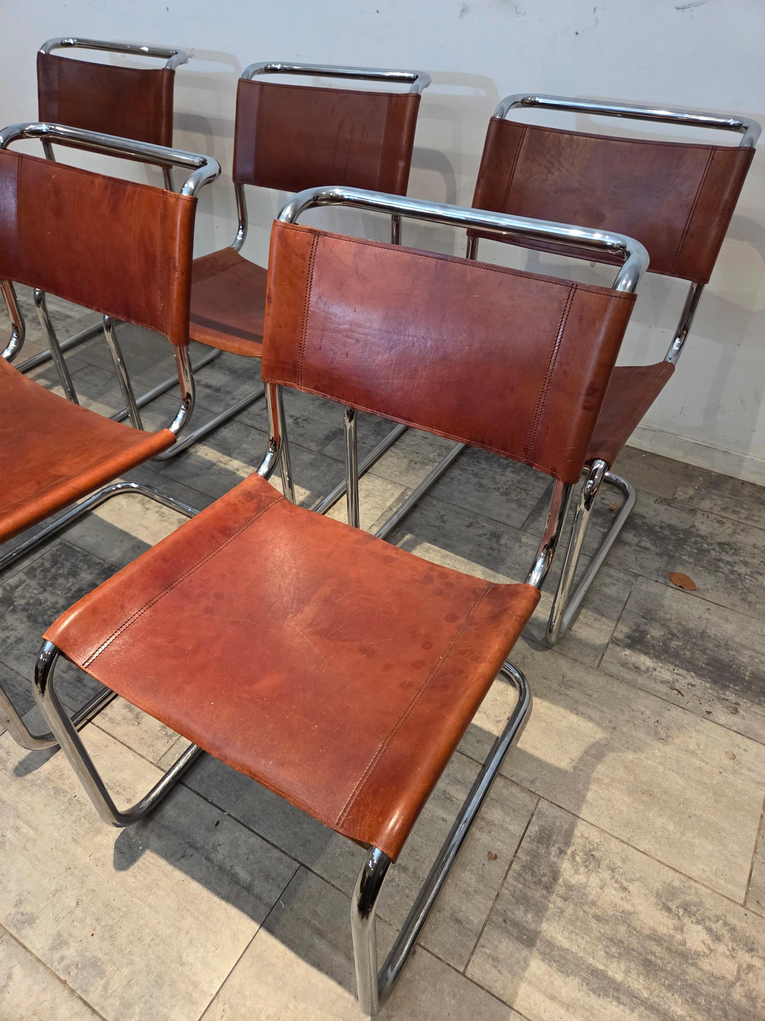 Set di sei sedie Cognac S33 d'epoca, da 