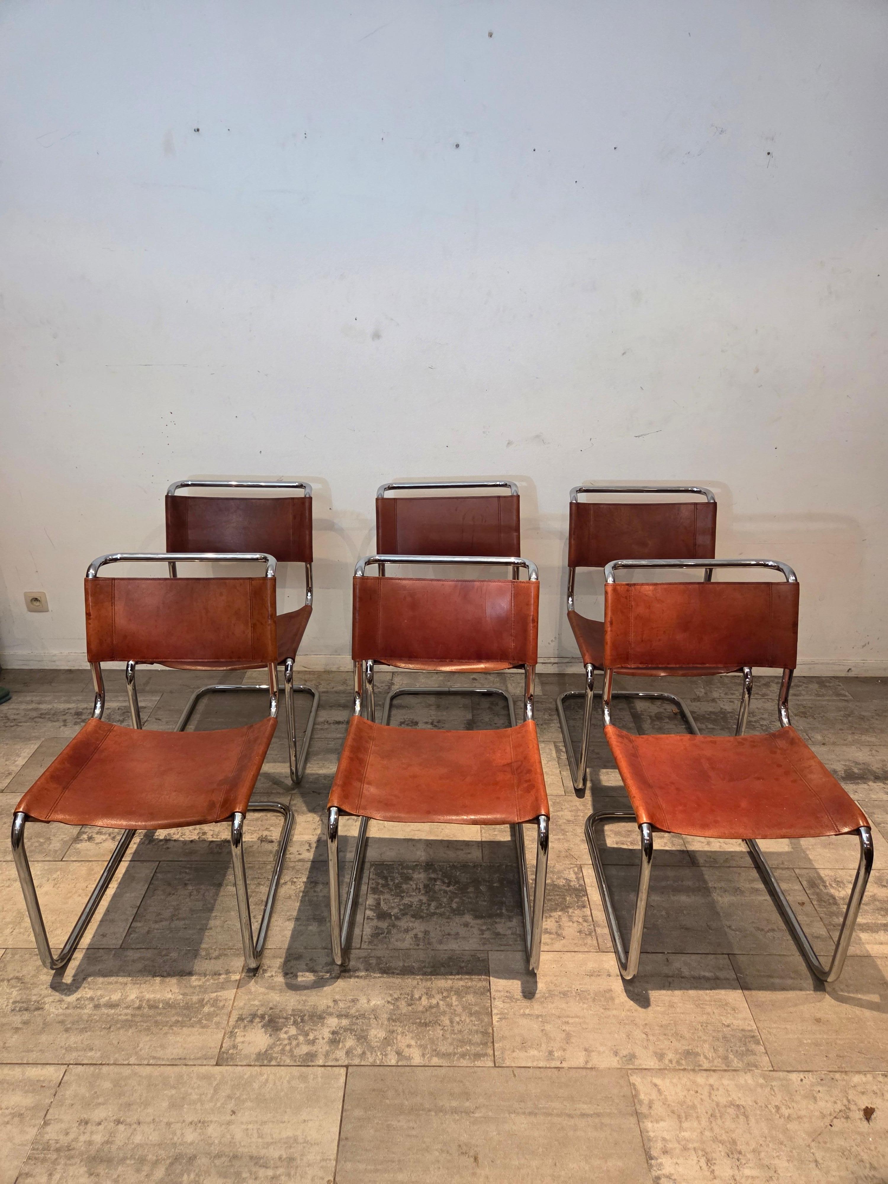 Fine XX secolo Set di sei sedie Cognac S33 d'epoca, da 