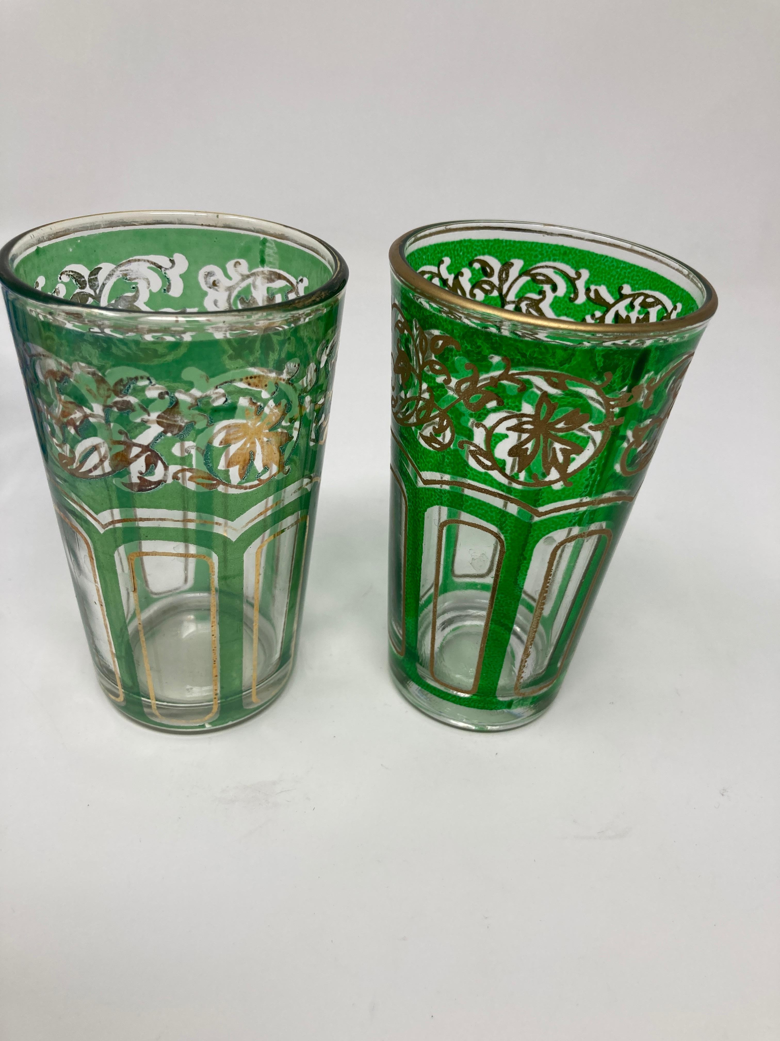 Set of Six Vintage Colored Glasses with Gold Raised Moorish Design 6