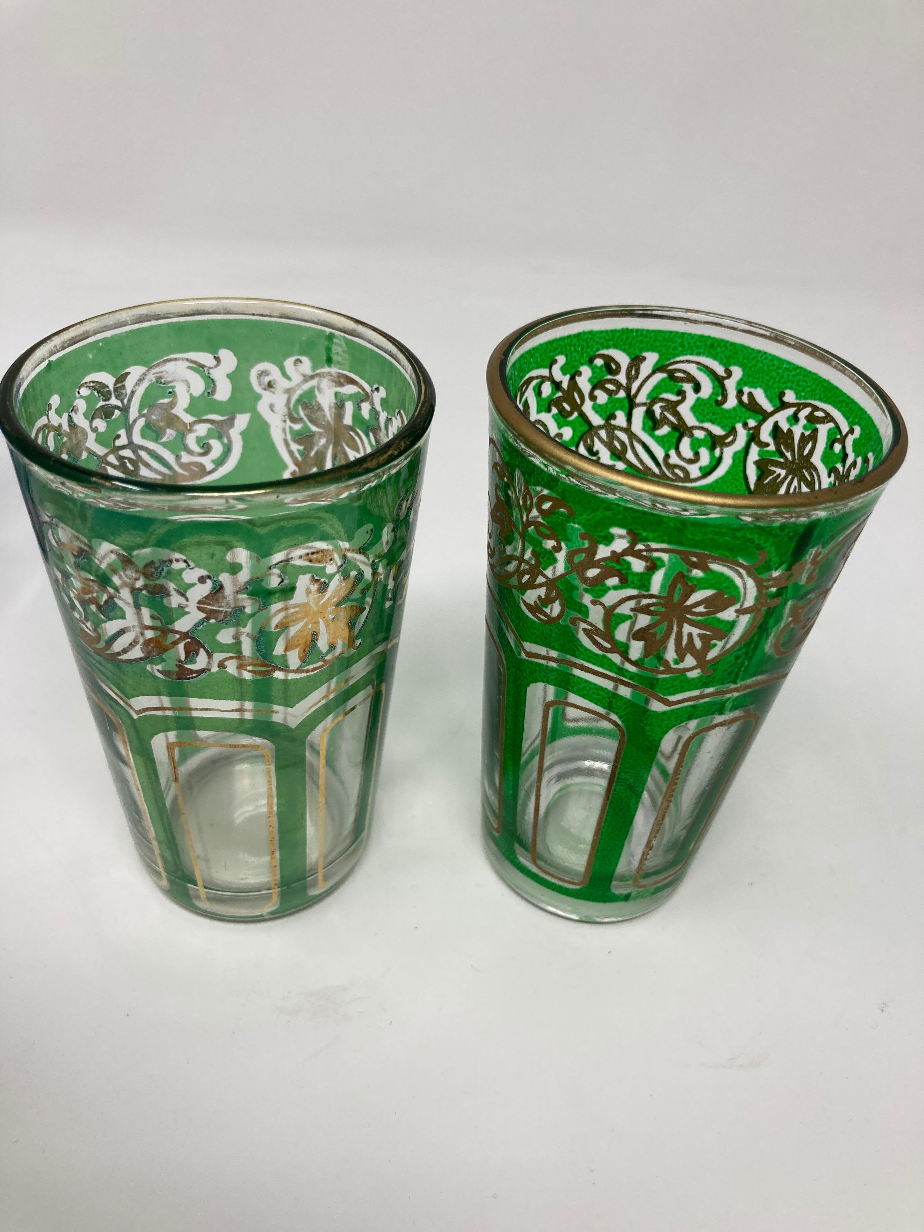 Set of Six Vintage Colored Glasses with Gold Raised Moorish Design 7