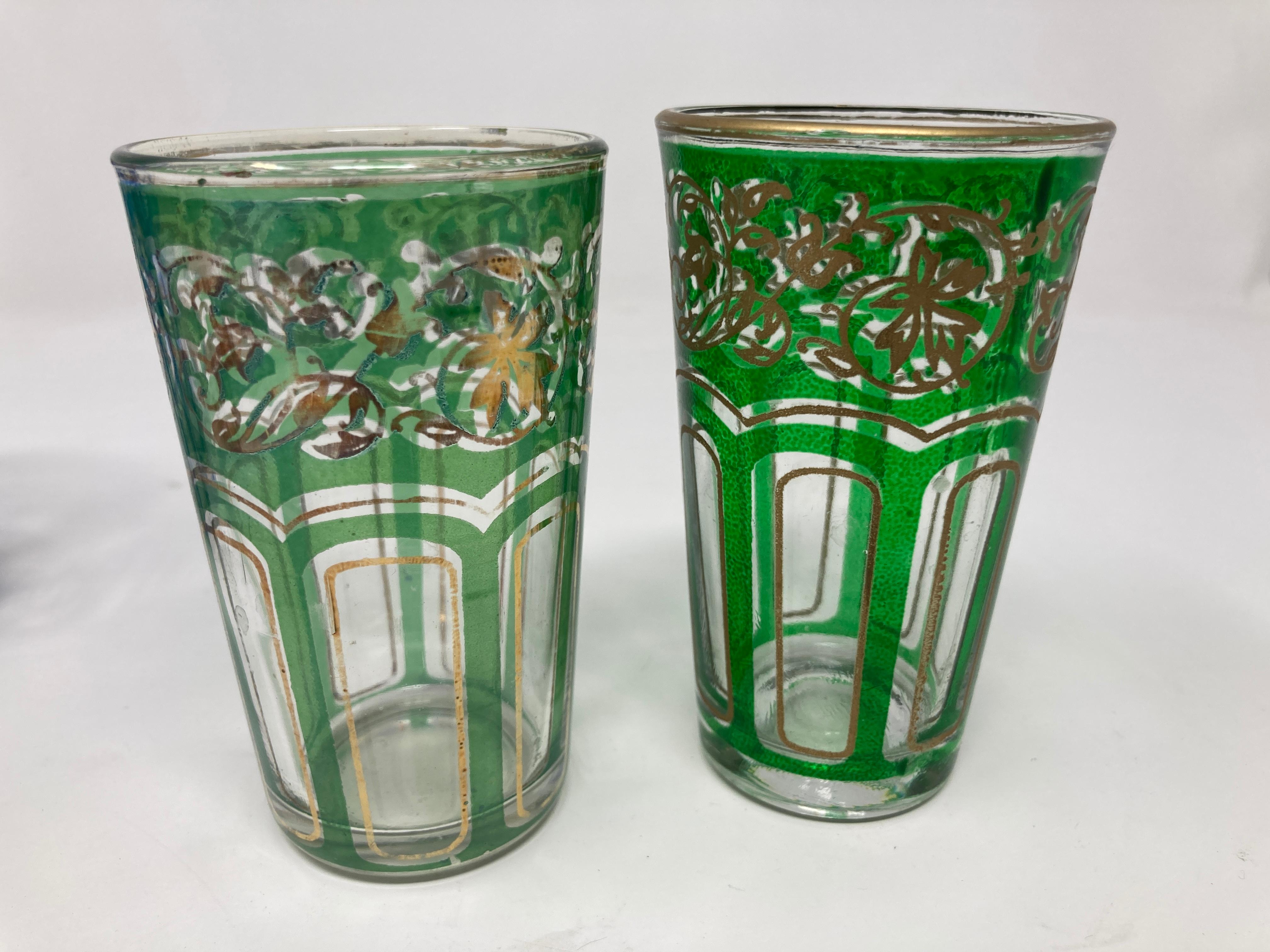 Set of Six Vintage Colored Glasses with Gold Raised Moorish Design 8