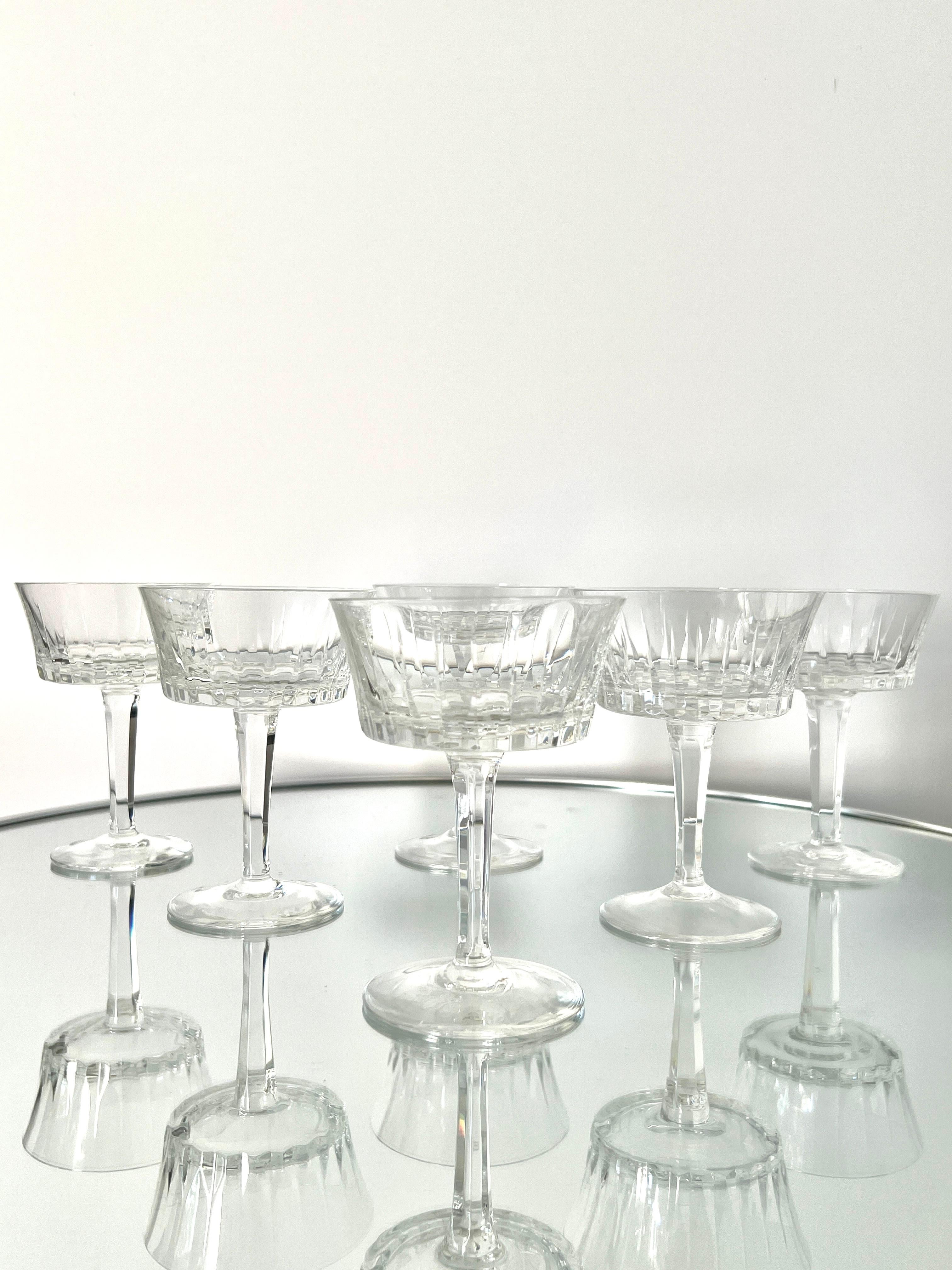 Set von sechs Vintage-Kristall-Champagnerkolben von Gorham, ca. 1970''s (amerikanisch) im Angebot