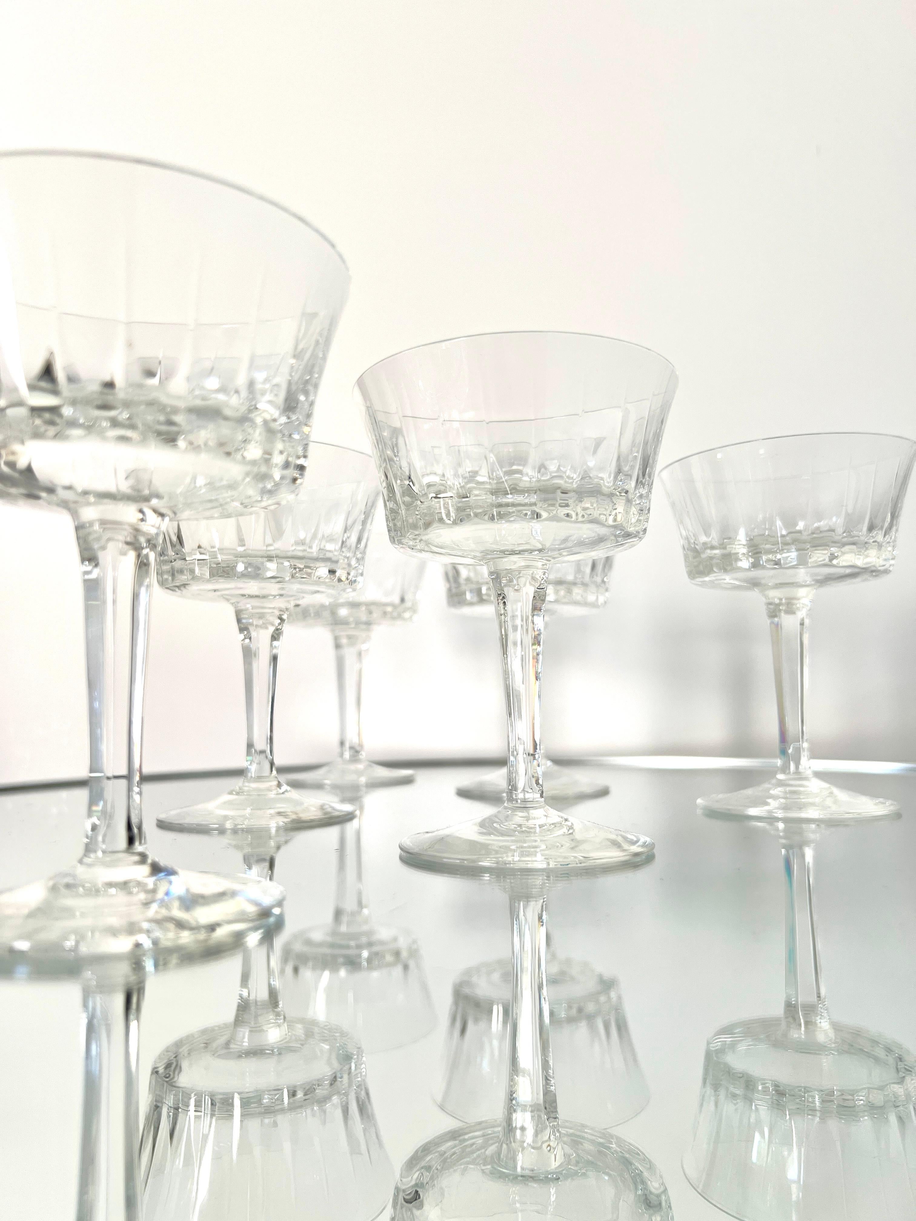 Regency Revival Set of Six Vintage Crystal Champagne Coupes by Gorham, c. 1970's For Sale