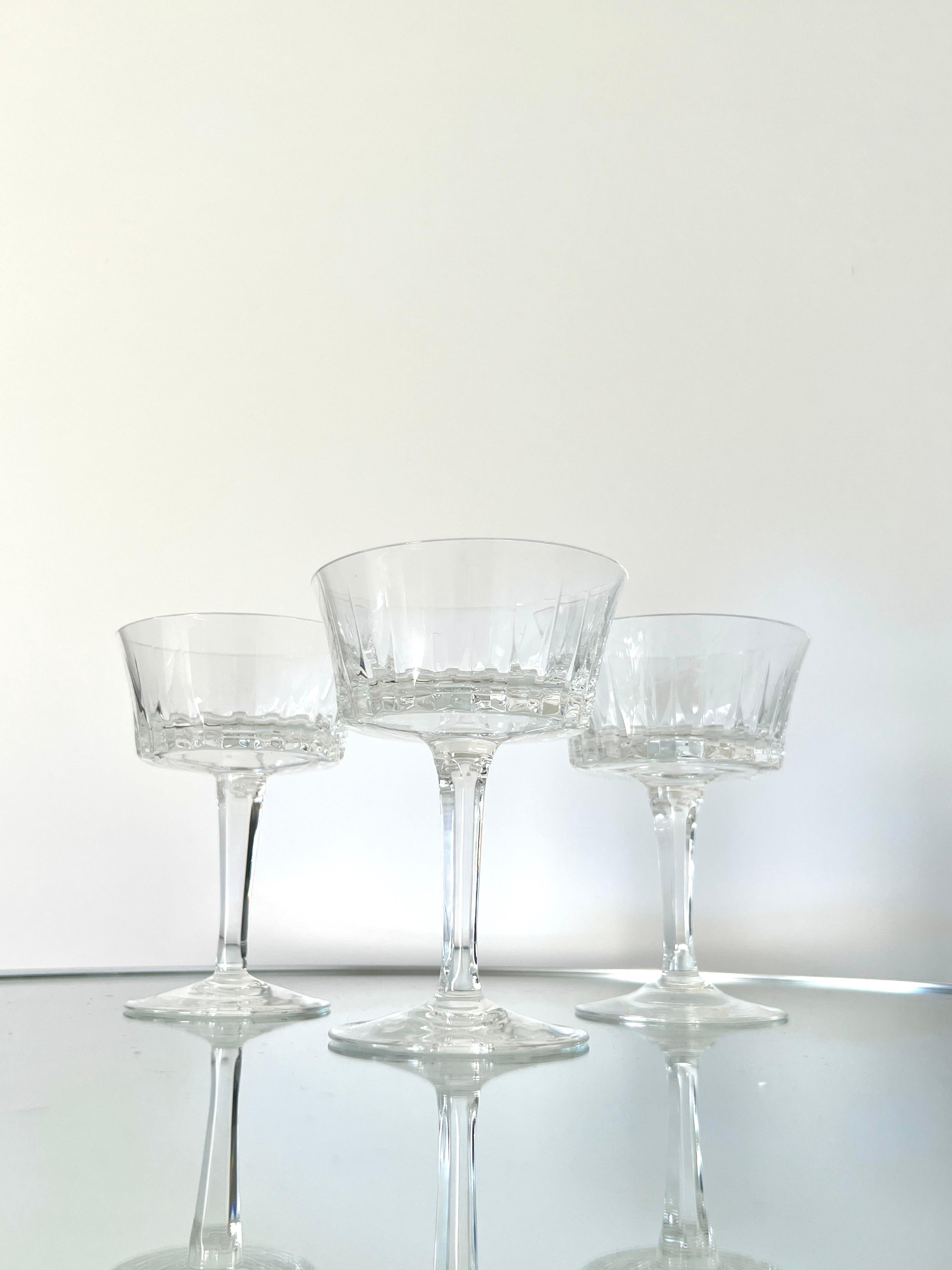 Set of Six Vintage Crystal Champagne Coupes by Gorham, c. 1970's In Good Condition For Sale In Fort Lauderdale, FL