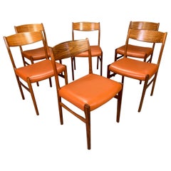 Set of Six Vintage Danish Mid-Century Modern Rosewood and Leather Dining Chairs