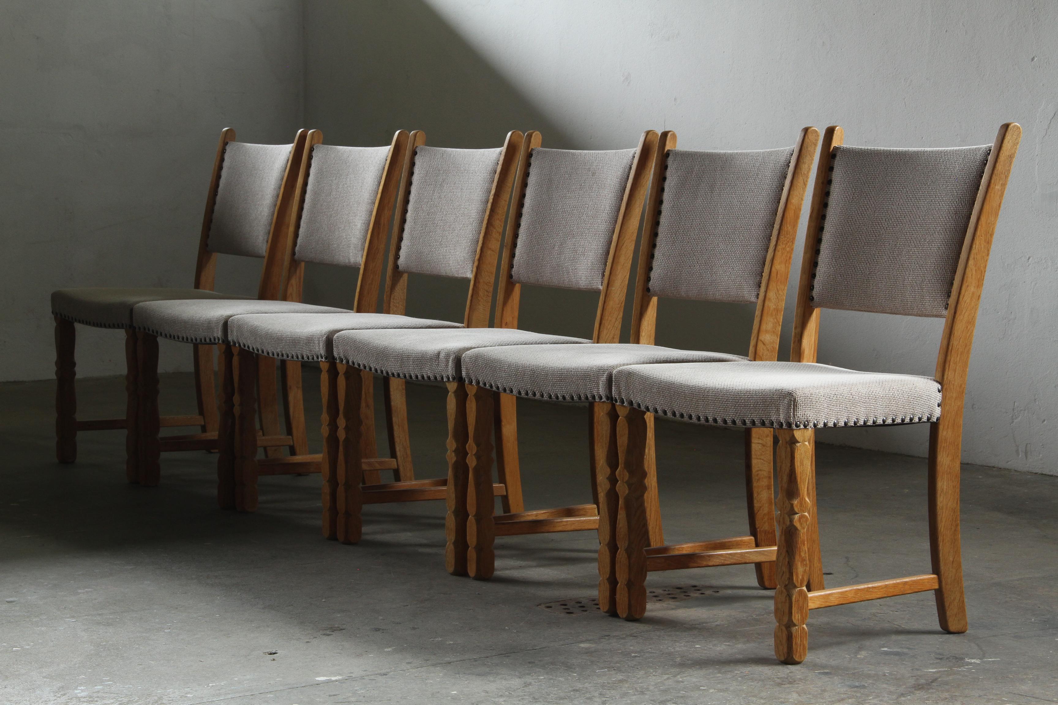 Ensemble de six chaises de salle à manger vintage en Oak danois, style Henning Kjærnulf, années 1960 en vente 5