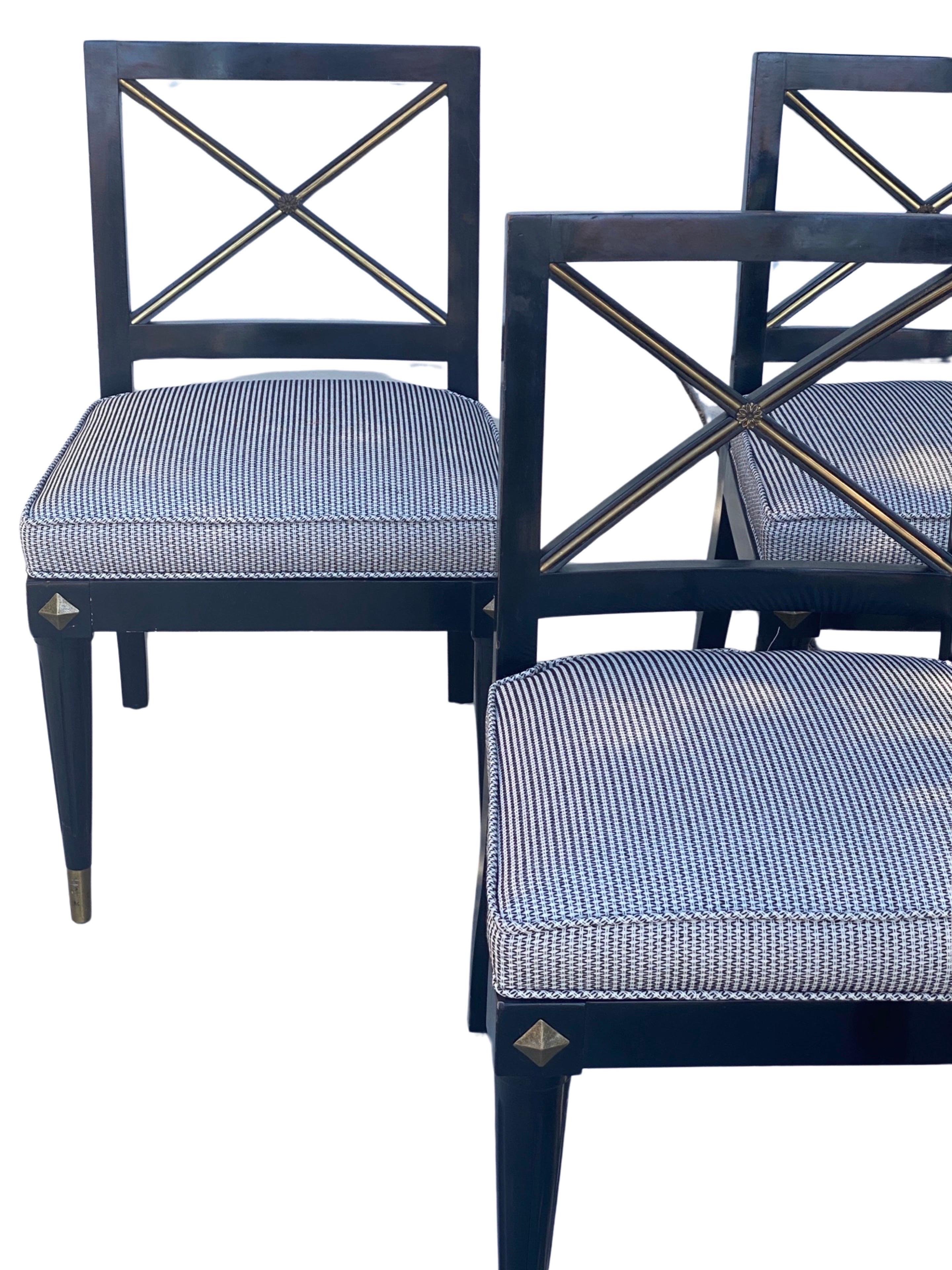 Set of Six Vintage Directoire Style Black & Gold Dining Chairs Modern Chic For Sale 3