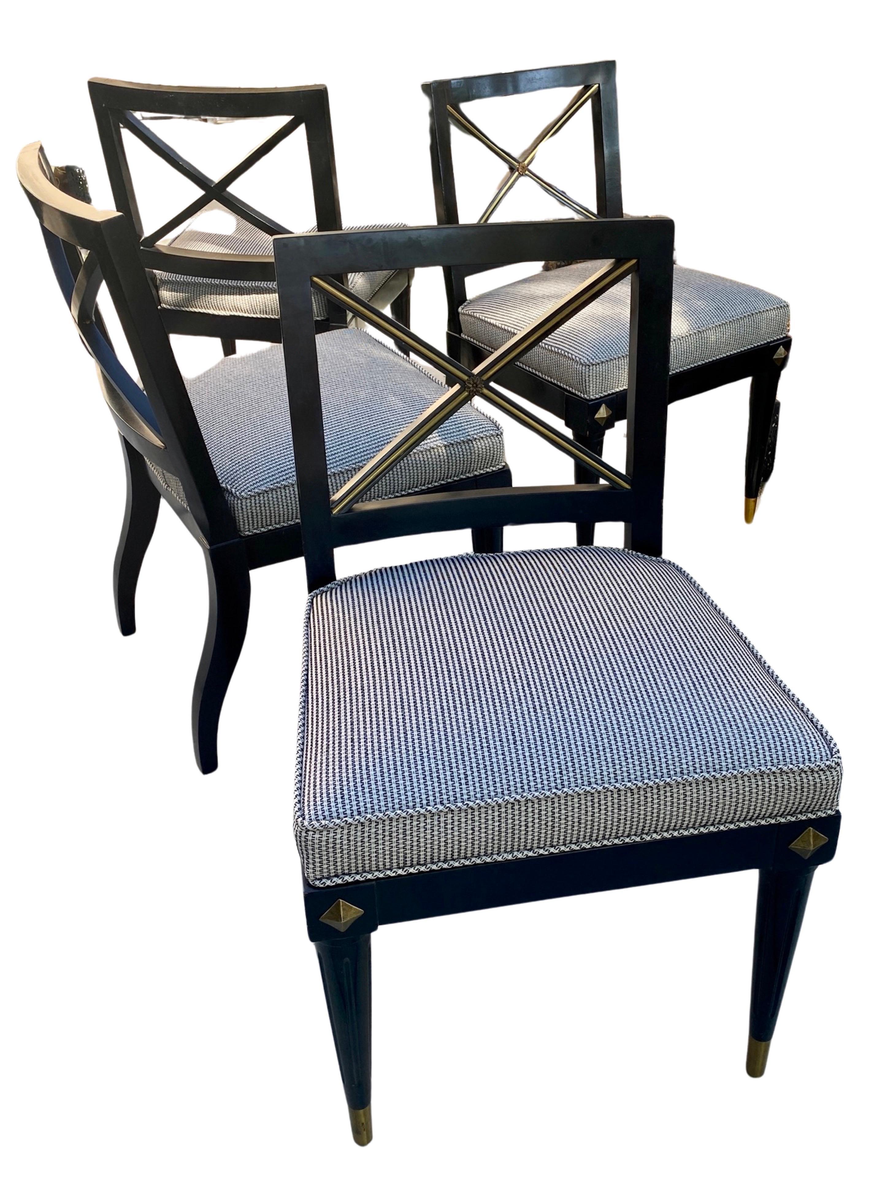Set of Six Vintage Directoire Style Black & Gold Dining Chairs Modern Chic For Sale 6
