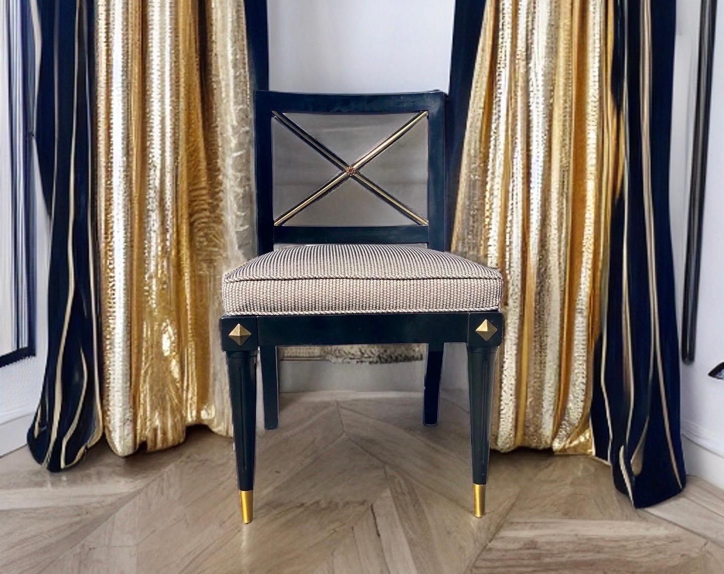 Set of Six Vintage Directoire Style Black & Gold Dining Chairs Modern Chic For Sale 10