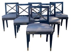 Set of Six Vintage Directoire Style Black & Gold Dining Chairs Modern Chic