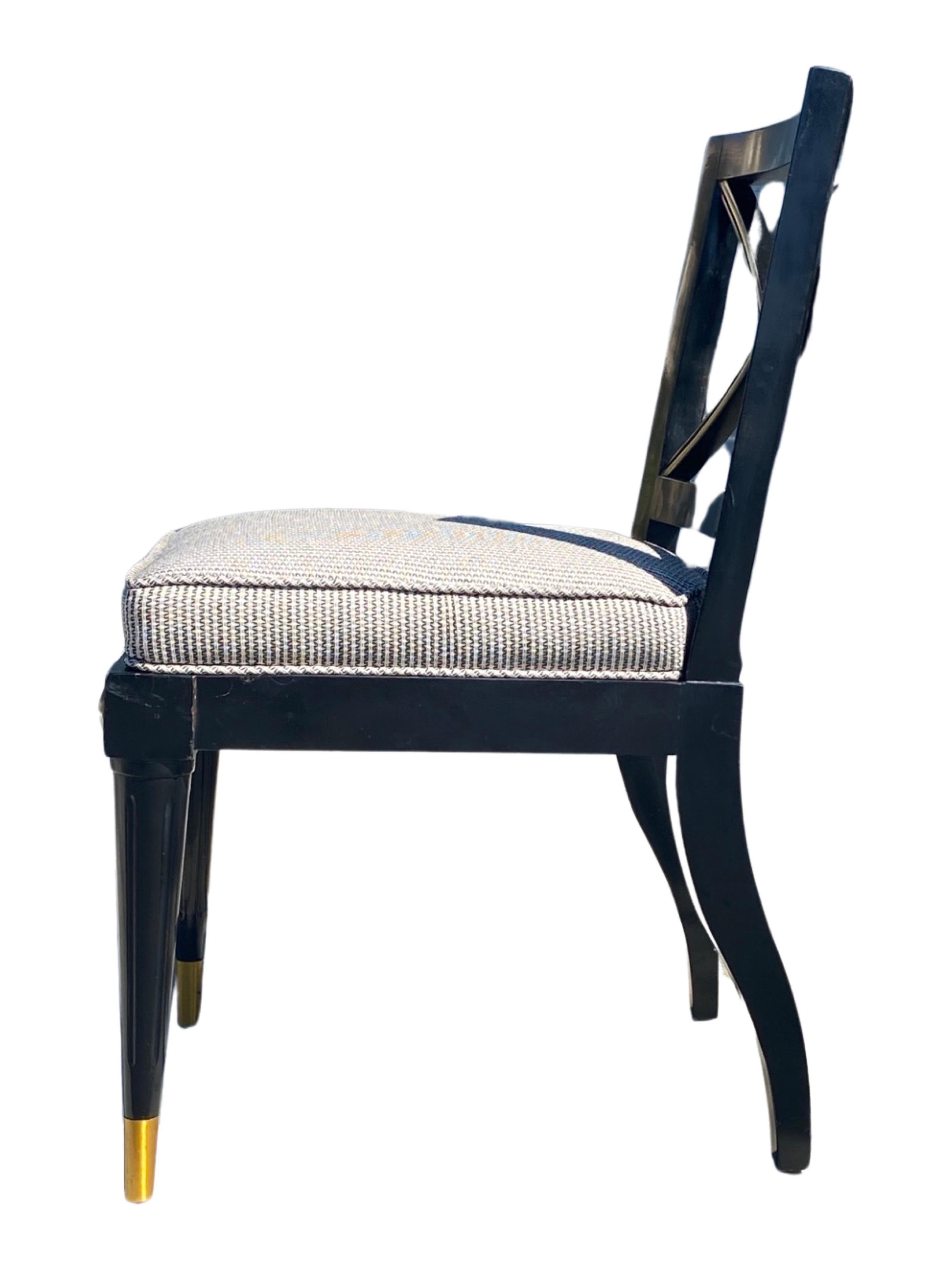 American Set of Six Vintage Directoire Style Black & Gold Dining Chairs Modern Chic For Sale